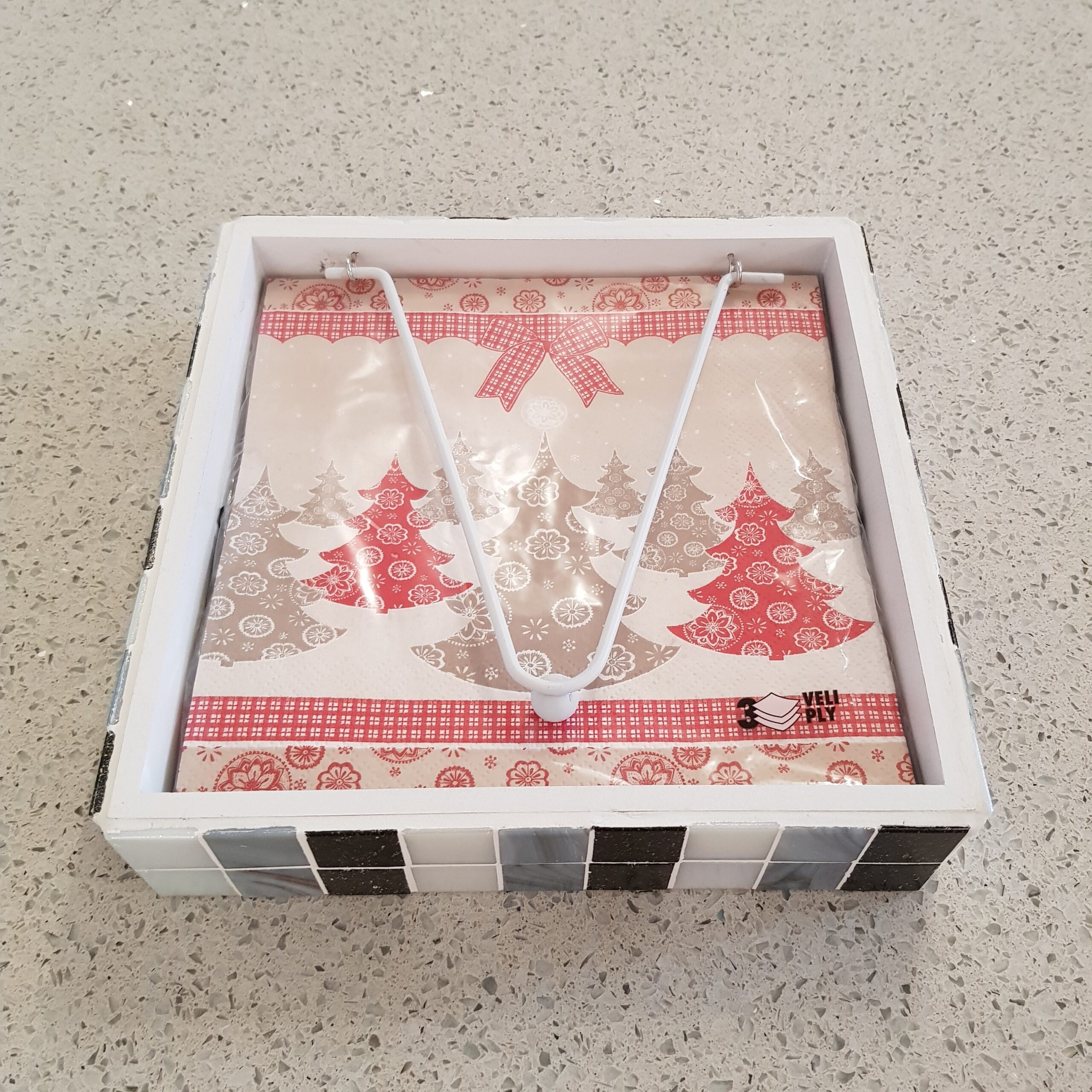 Black, Grey and White Mosaic Serviette Holder - Image 4