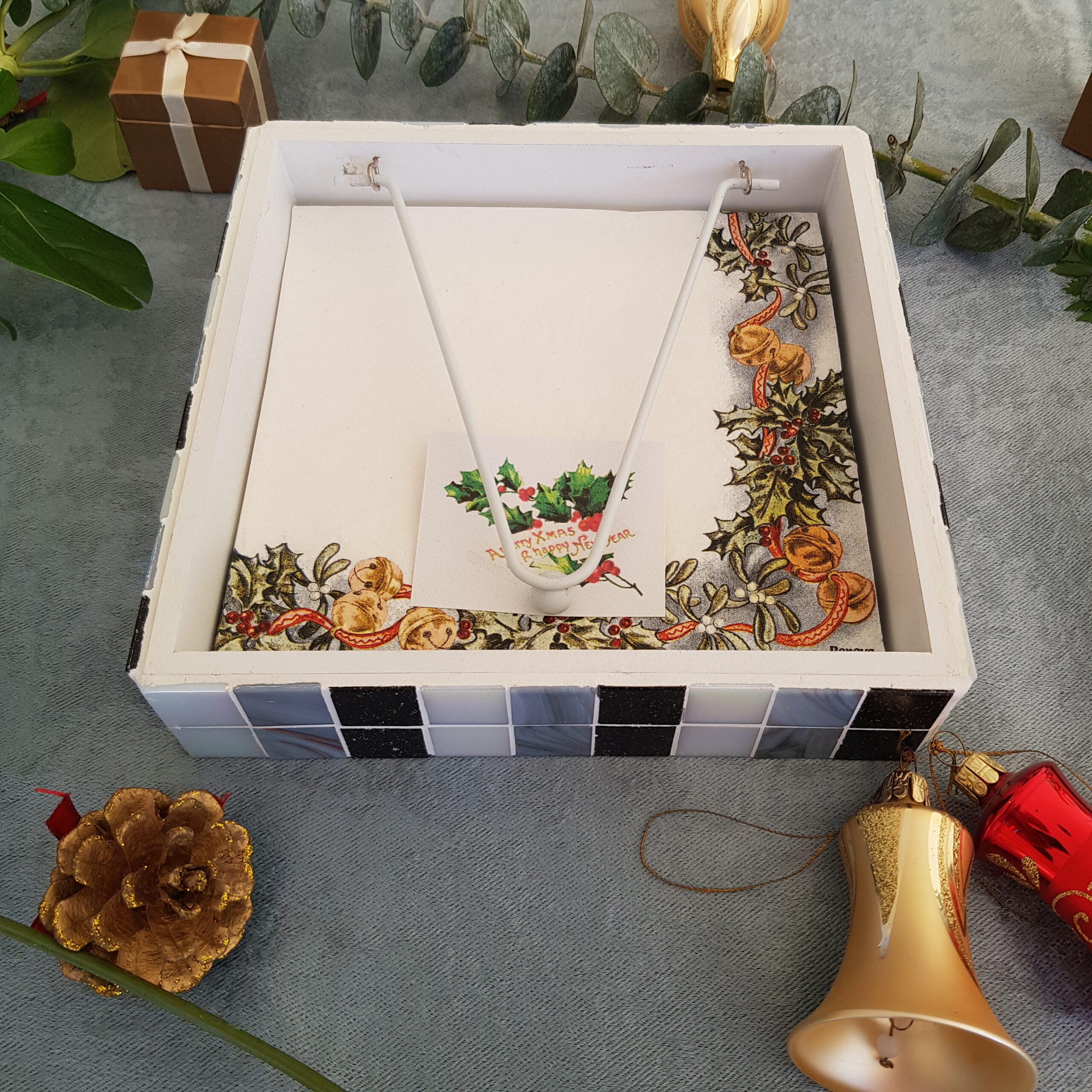 Black, Grey and White Mosaic Serviette Holder