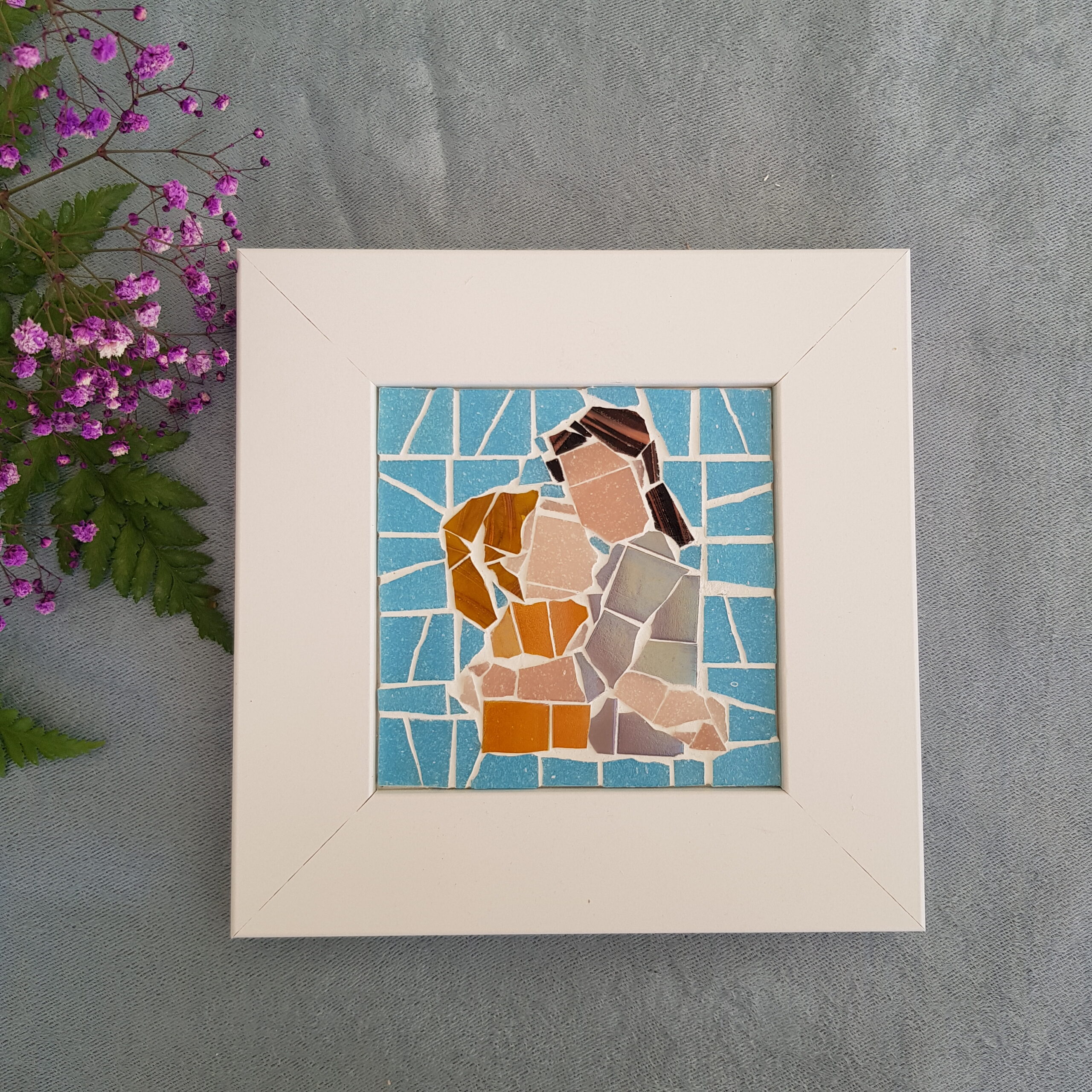 Mother and Daughter Hugging Mosaic in a Frame