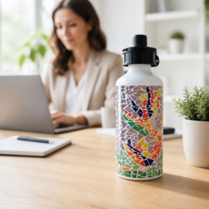 Bird of Paradise Flip Top Sip Lid Water Bottle on Purple Background