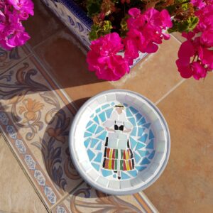 Woman in Canarian Costume Mosaic in Plant Saucer