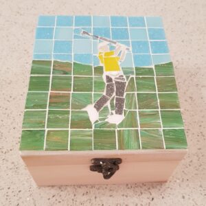 Male Golfer Mosaic on a Wooden Box