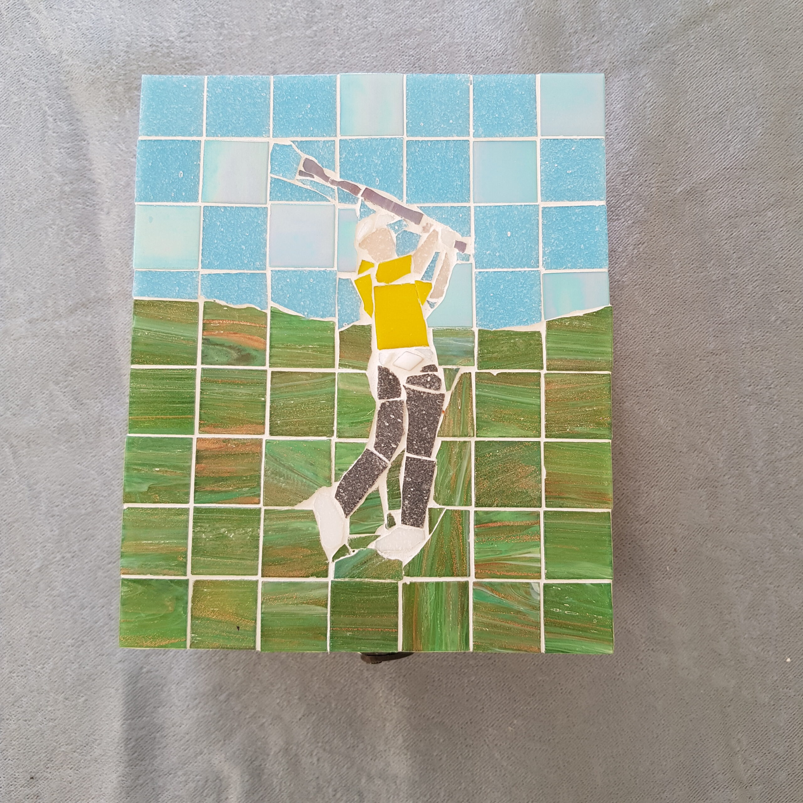 Male Golfer Mosaic on a Wooden Box - Image 2