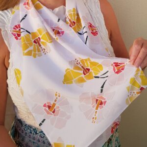 Silk Scarf with Hibiscus Mosaic Design
