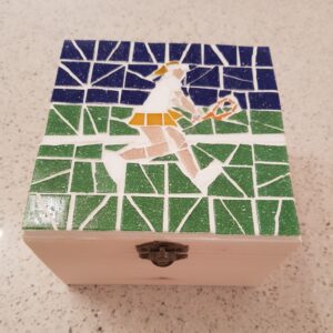 Female Tennis Player Mosaic on a Wooden Box