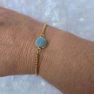 Adjustable Bracelet with Light Cyan Blue Metallic Glass