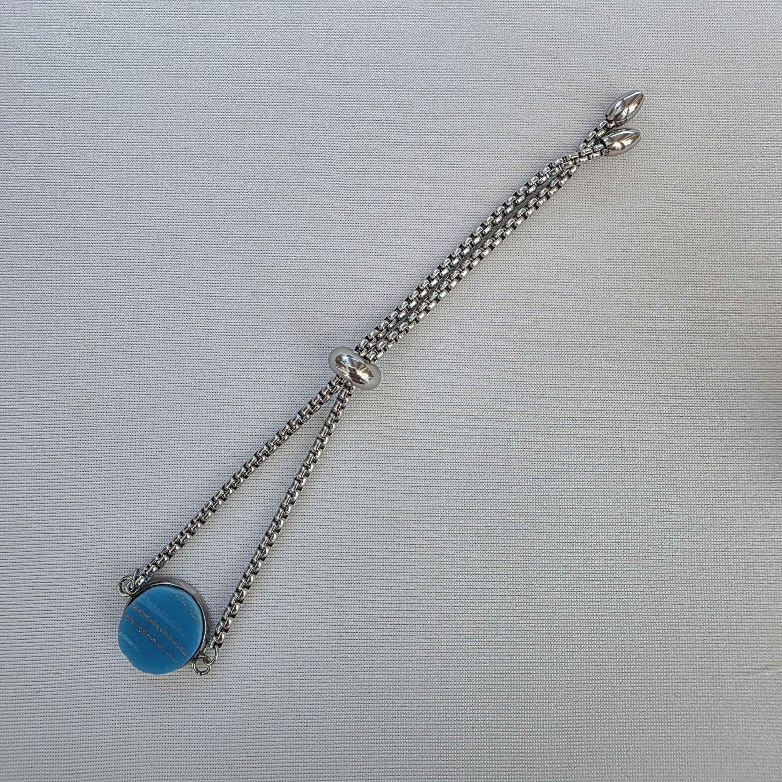 Adjustable Bracelet with Cyan Blue Metallic Glass - Image 4