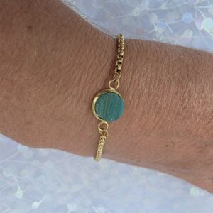 Adjustable Bracelet with Dark Teal Metallic Glass