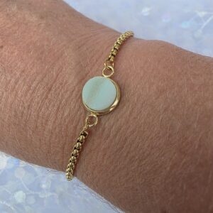 Adjustable Bracelet with Light Teal Metallic Glass