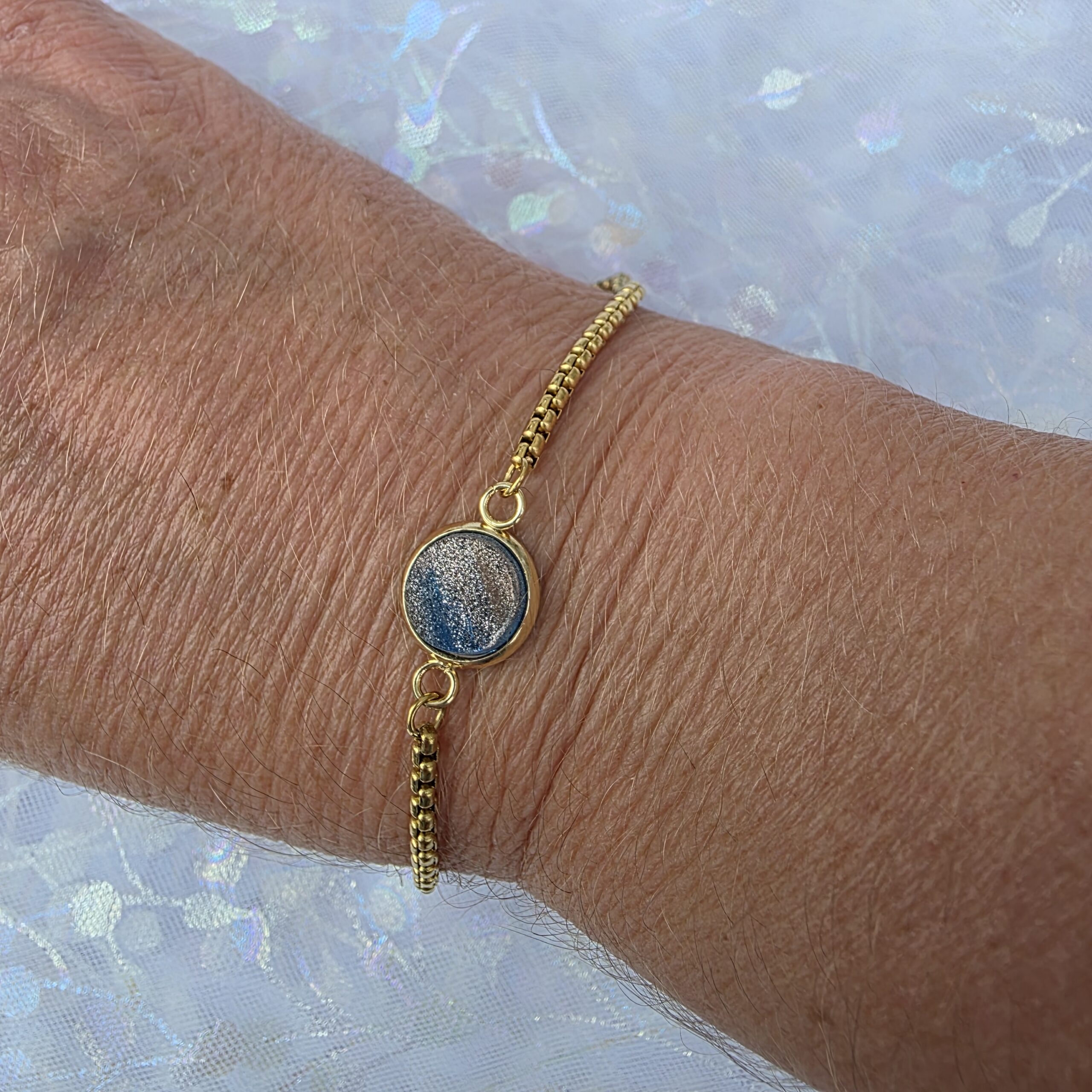 Adjustable Bracelet with Navy Metallic Glass
