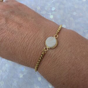 Adjustable Bracelet with White Metallic Glass
