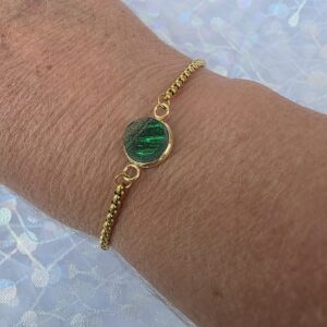Adjustable Bracelet with Dark Green Metallic Glass