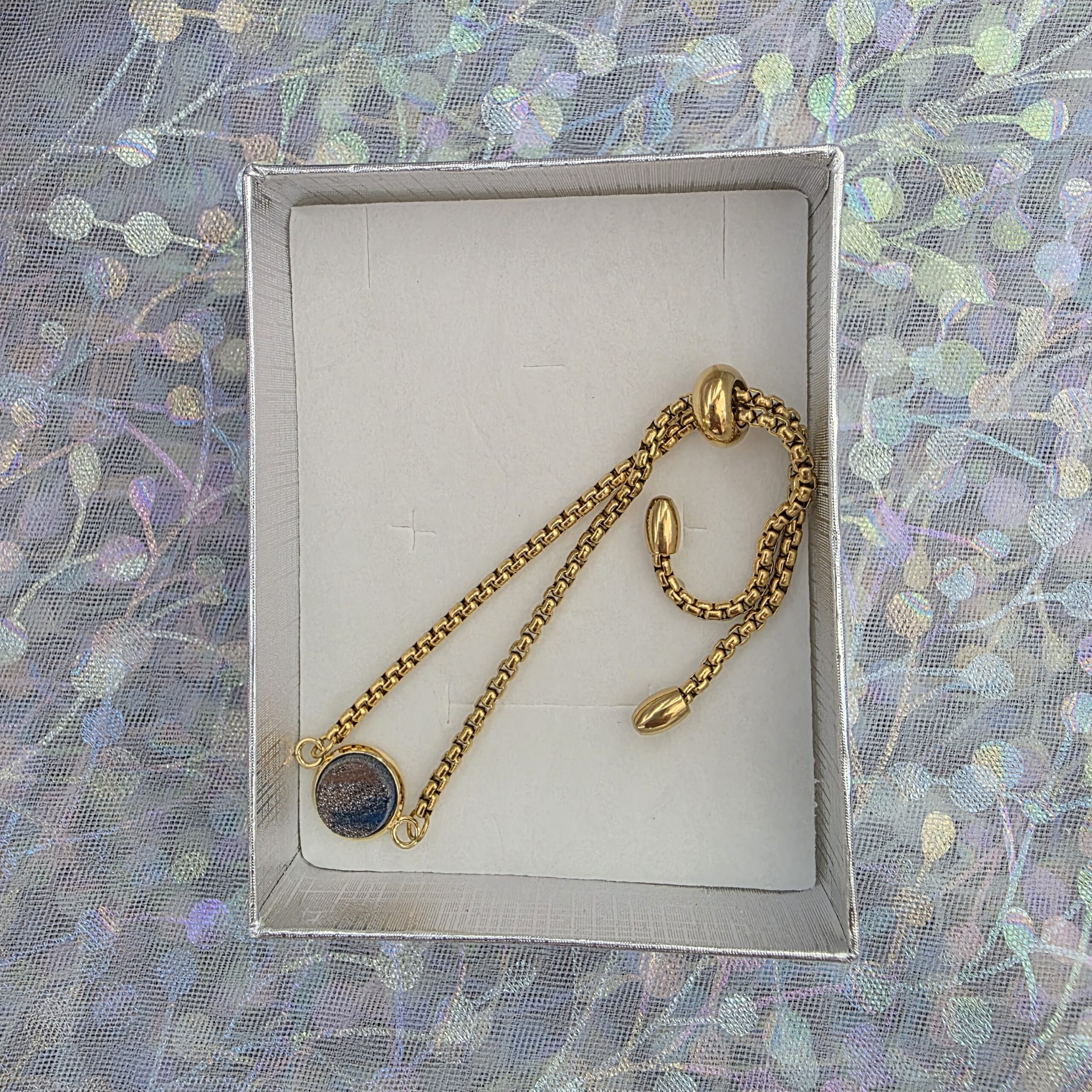 Adjustable Bracelet with Navy Metallic Glass - Image 3