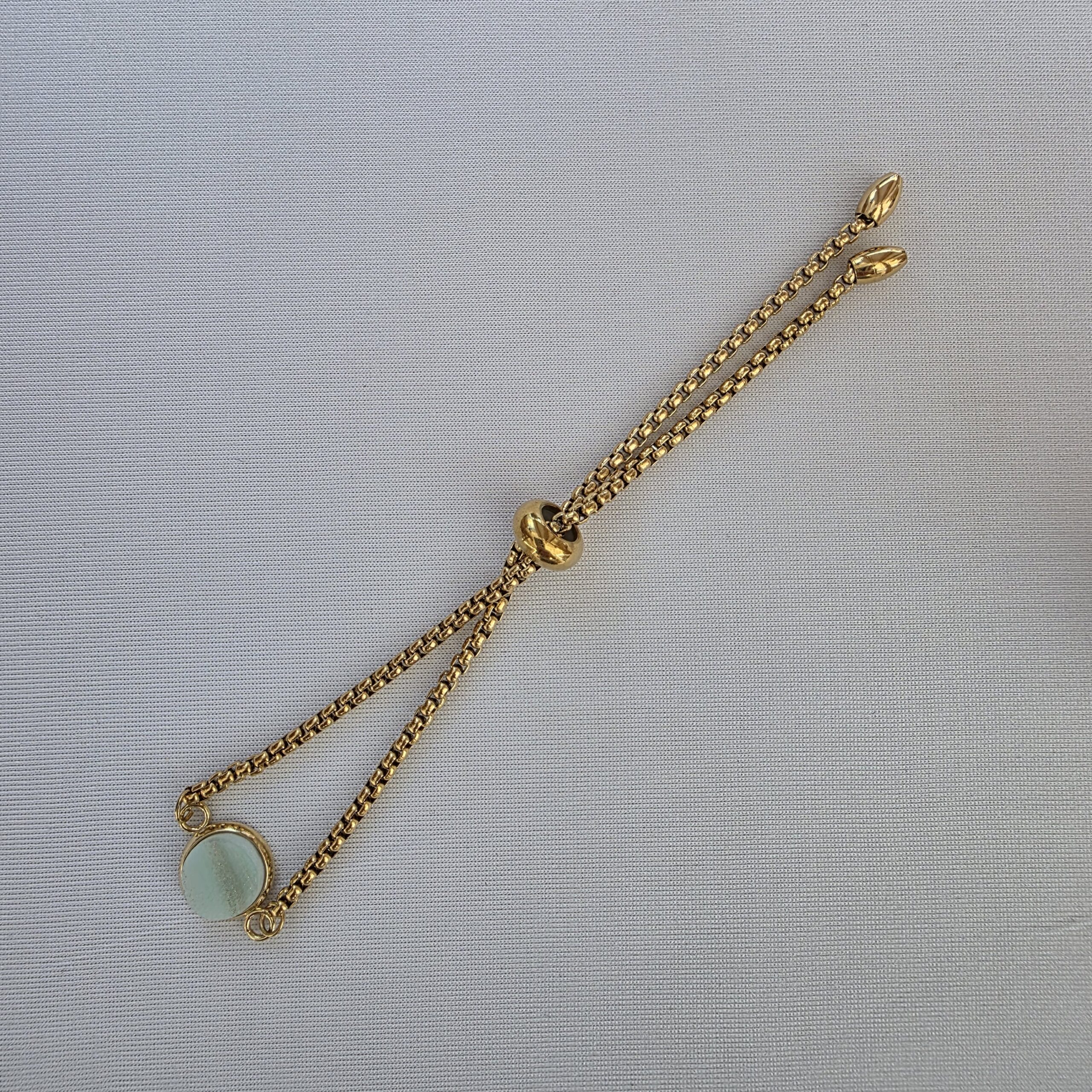 Adjustable Bracelet with Light Teal Metallic Glass - Image 4