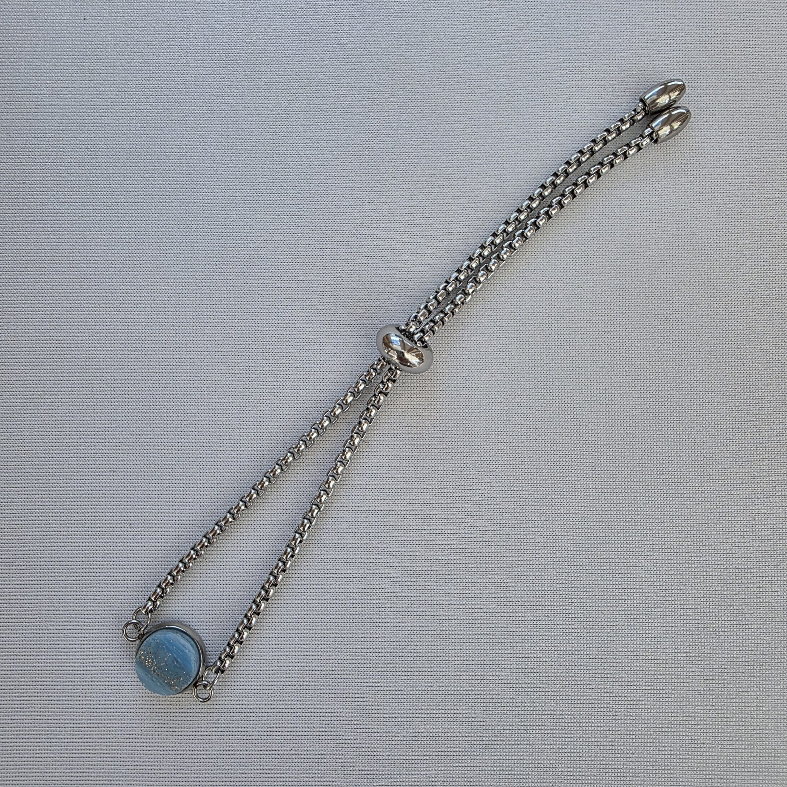 Adjustable Bracelet with Pale Blue Metallic Glass - Image 4
