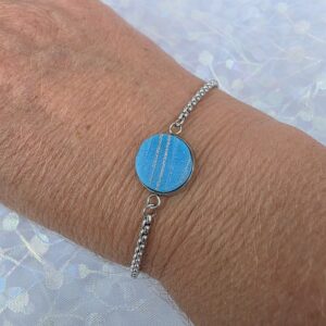 Adjustable Bracelet with Cyan Blue Metallic Glass
