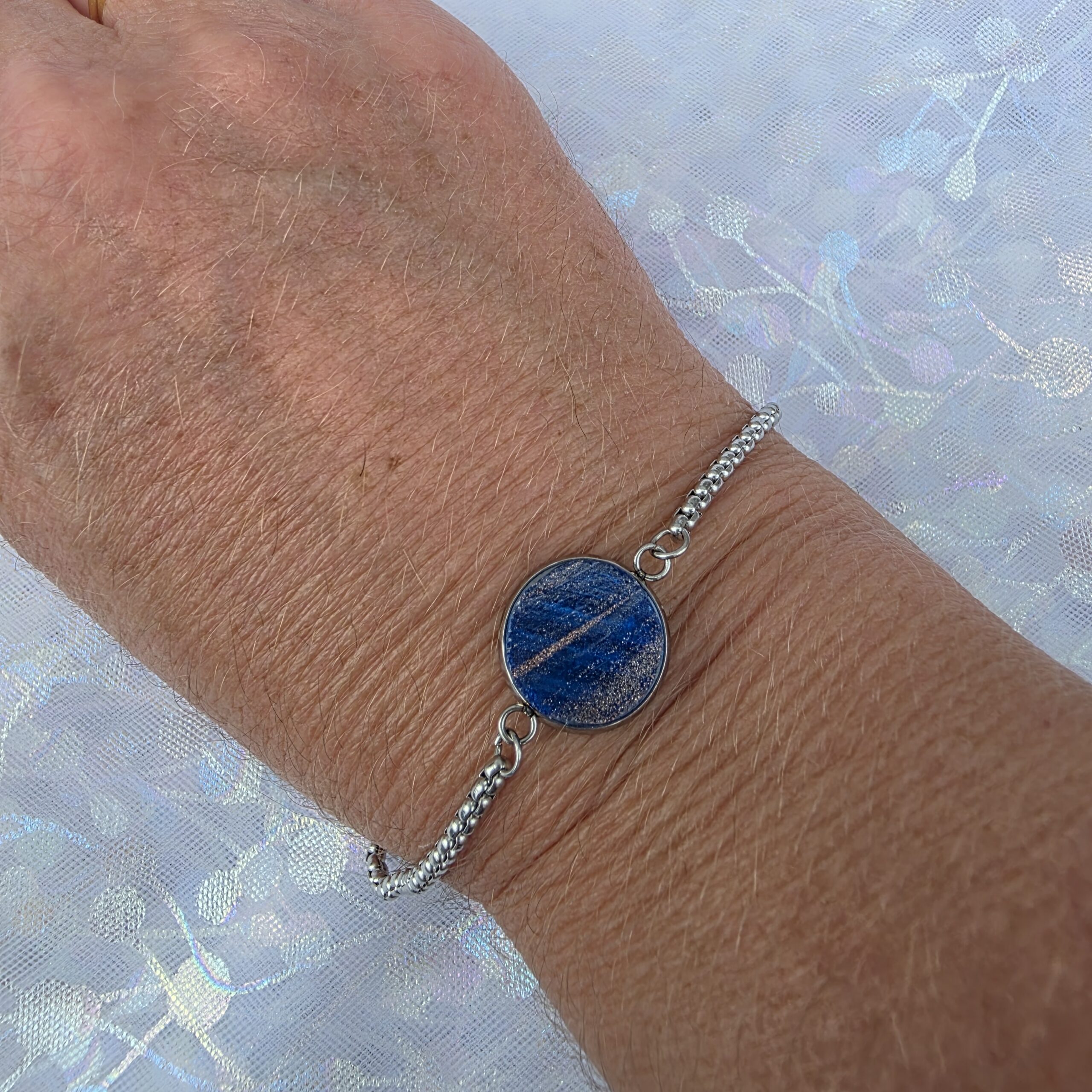 Adjustable Bracelet with Metallic Navy Glass