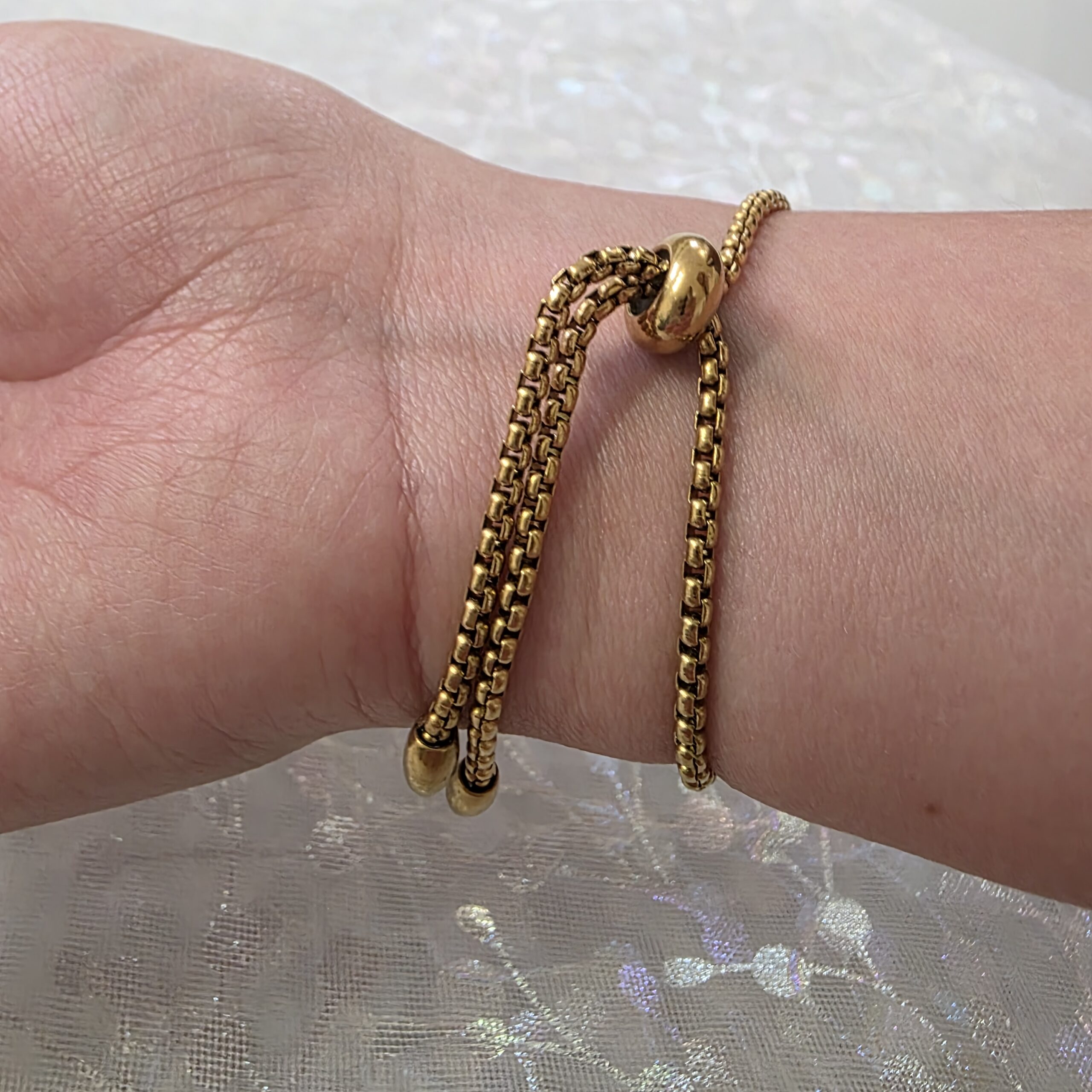 Adjustable Bracelet with Copper and Brown Metallic Glass - Image 5