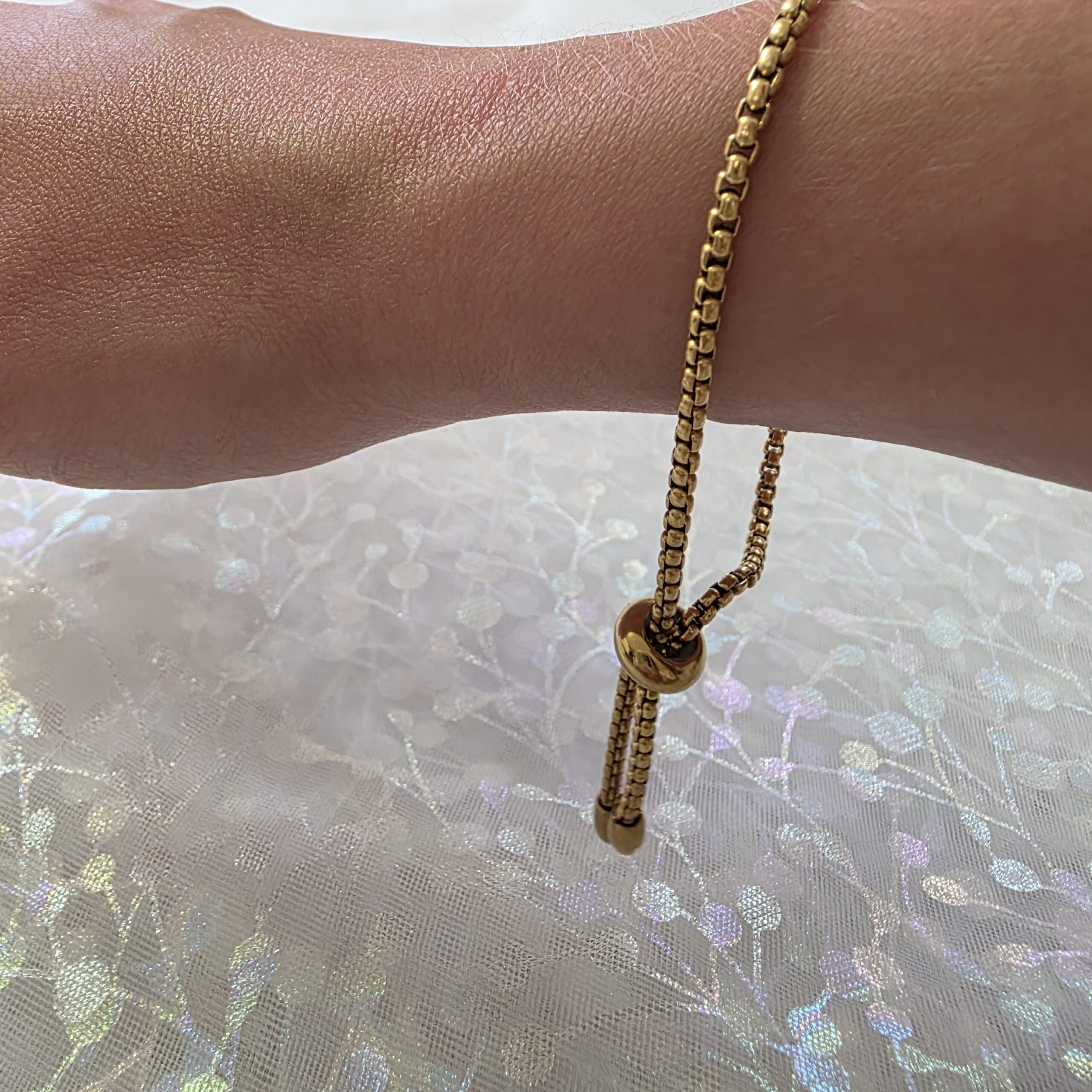 Adjustable Bracelet with Copper and Brown Metallic Glass - Image 4