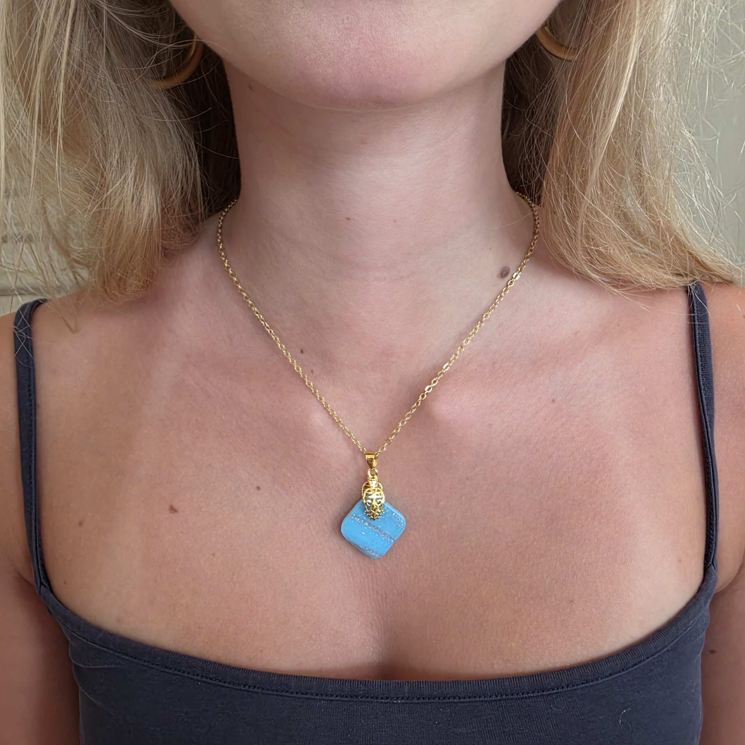 Aitana Light Cyan Blue Metallic Glass Necklace