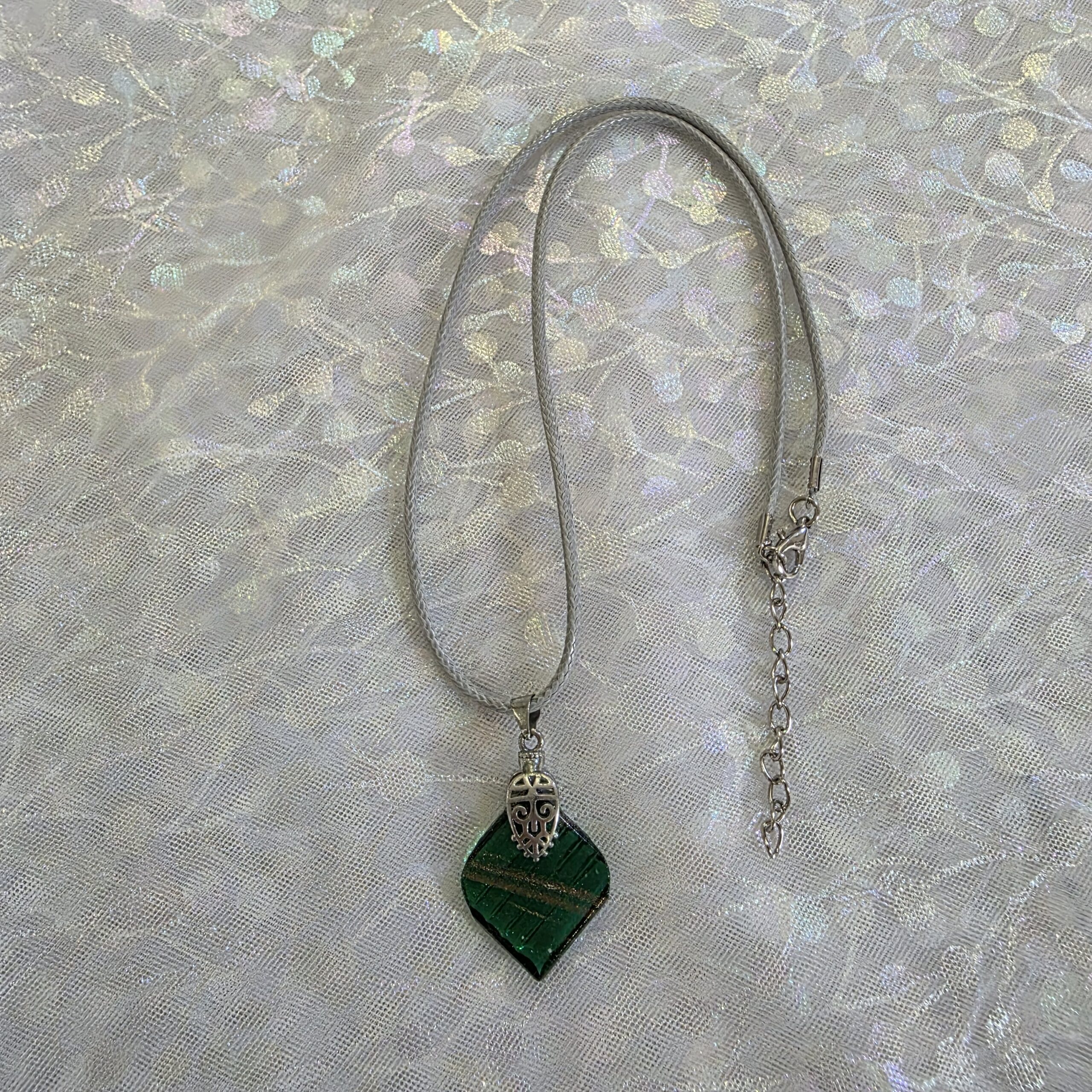 Valerie Dark Green Metallic Glass Necklace - Image 4