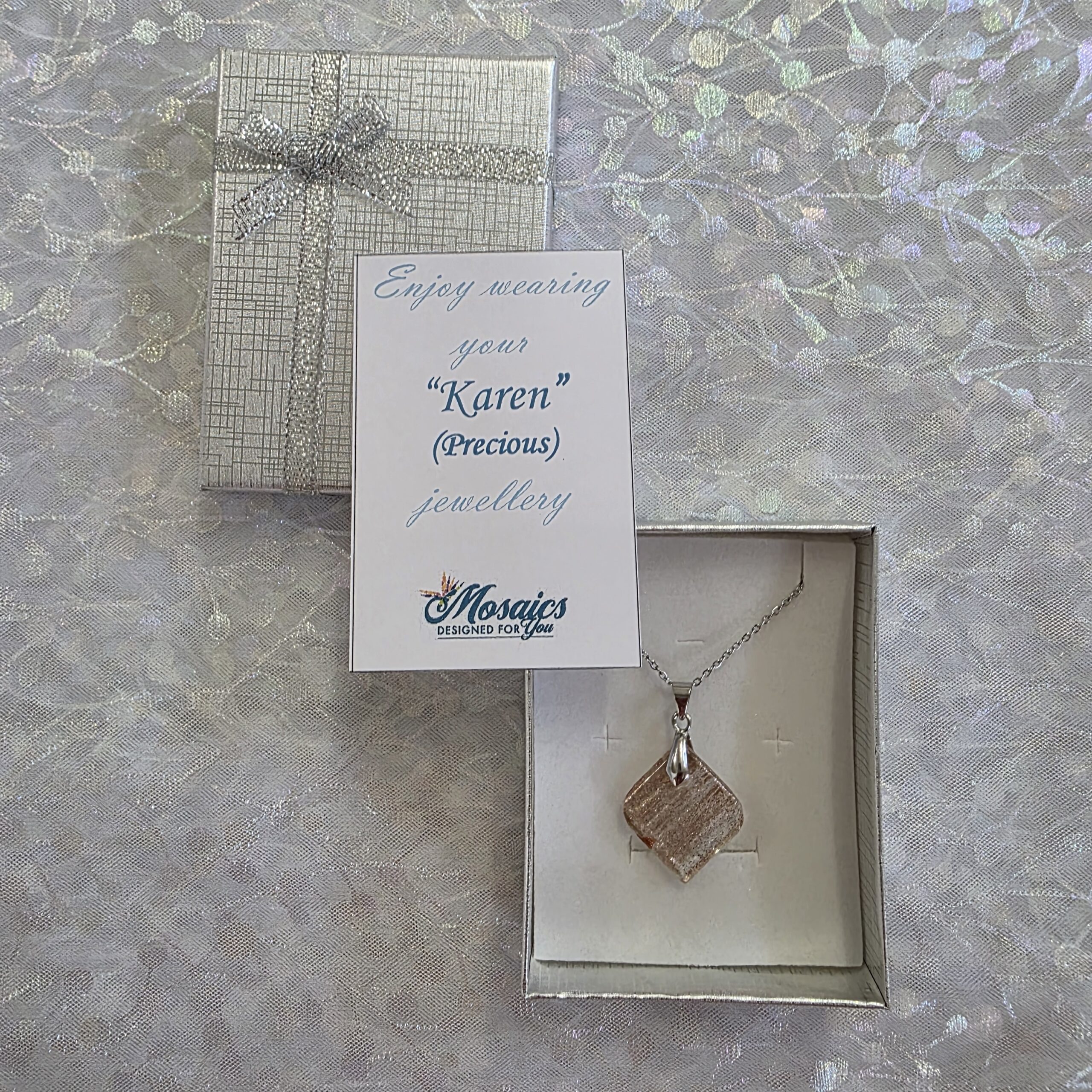 Karen Sparkle Clear Metallic Glass Necklace - Image 3