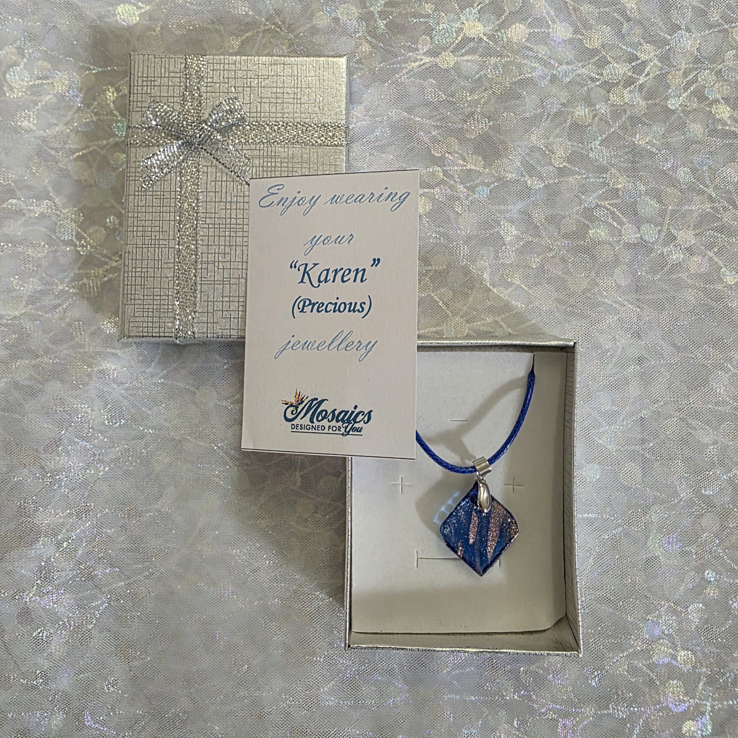 Karen Navy Metallic Glass Necklace - Image 3