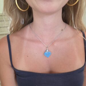 Karen Light Cyan Blue Metallic Glass Necklace