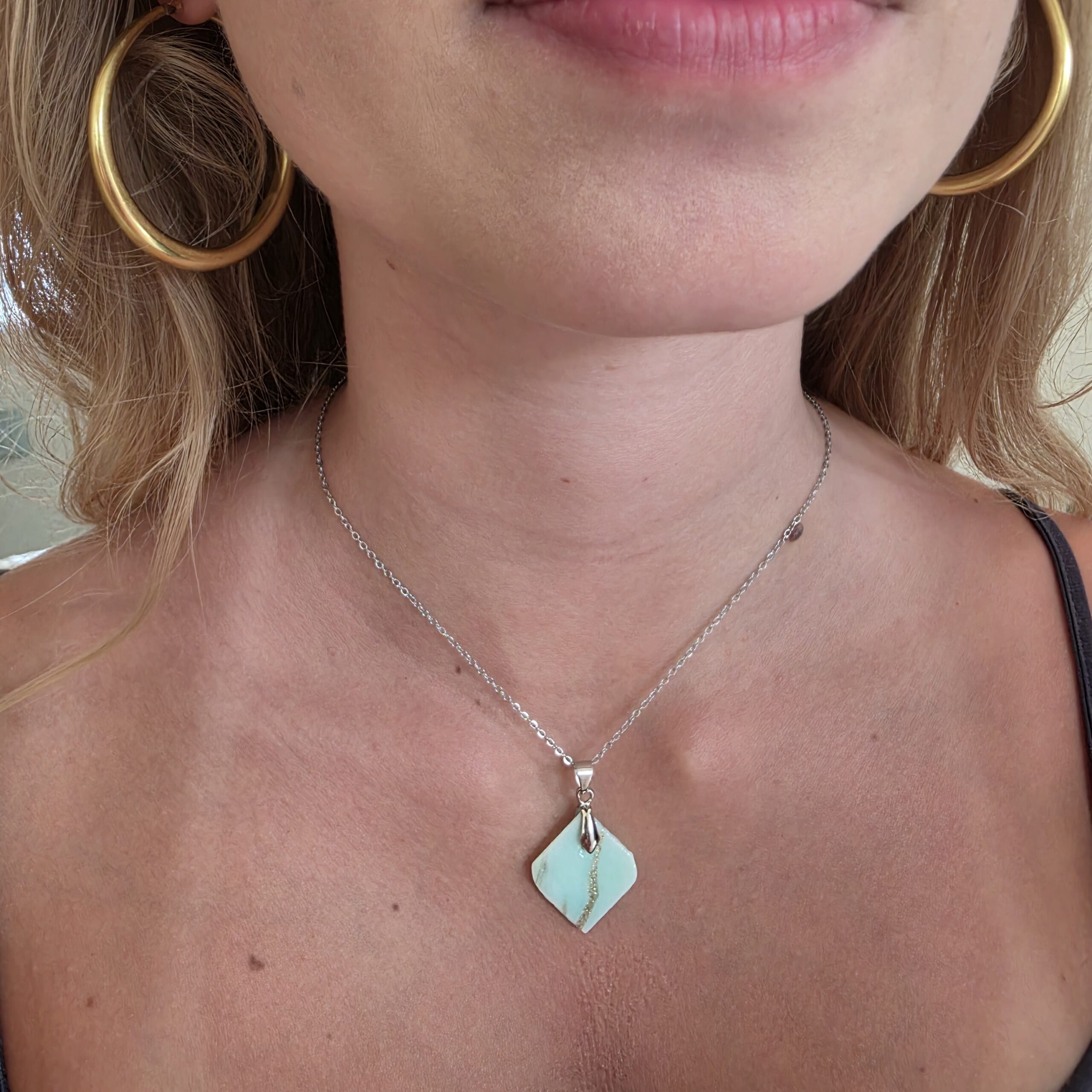 Karen Light Teal Metallic Glass Necklace