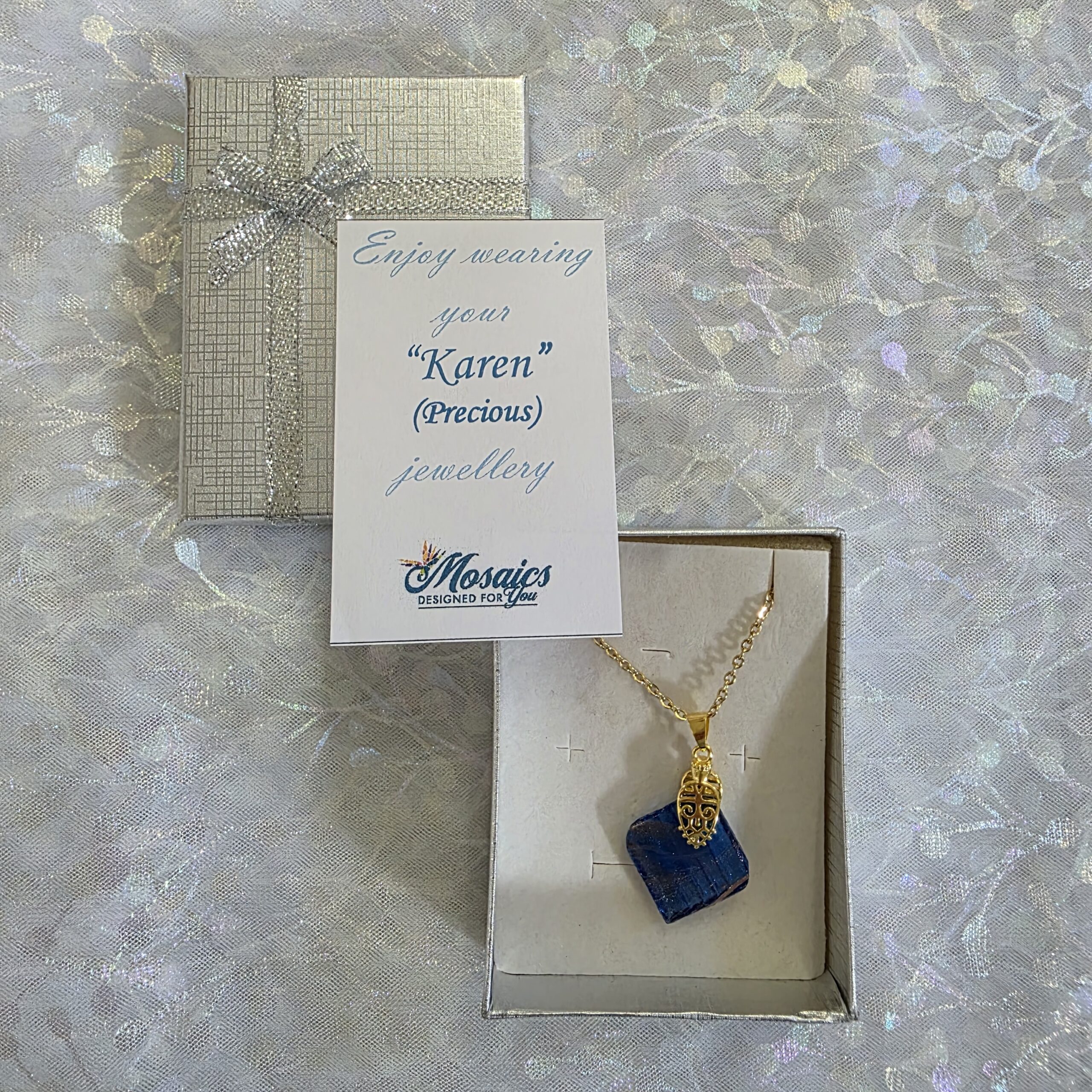 Karen Navy Metallic Glass Necklace - Image 3