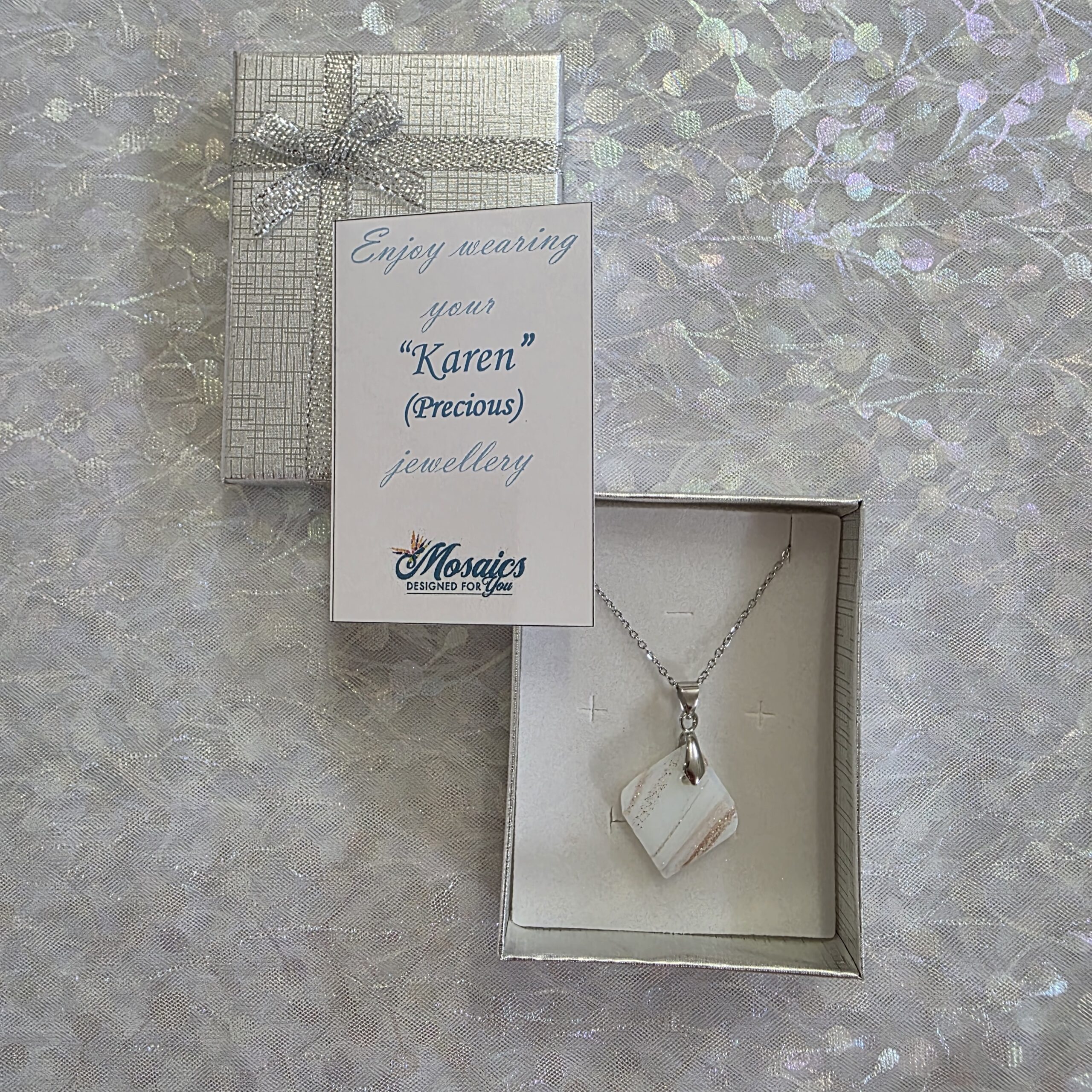 Karen White Metallic Glass Necklace - Image 3
