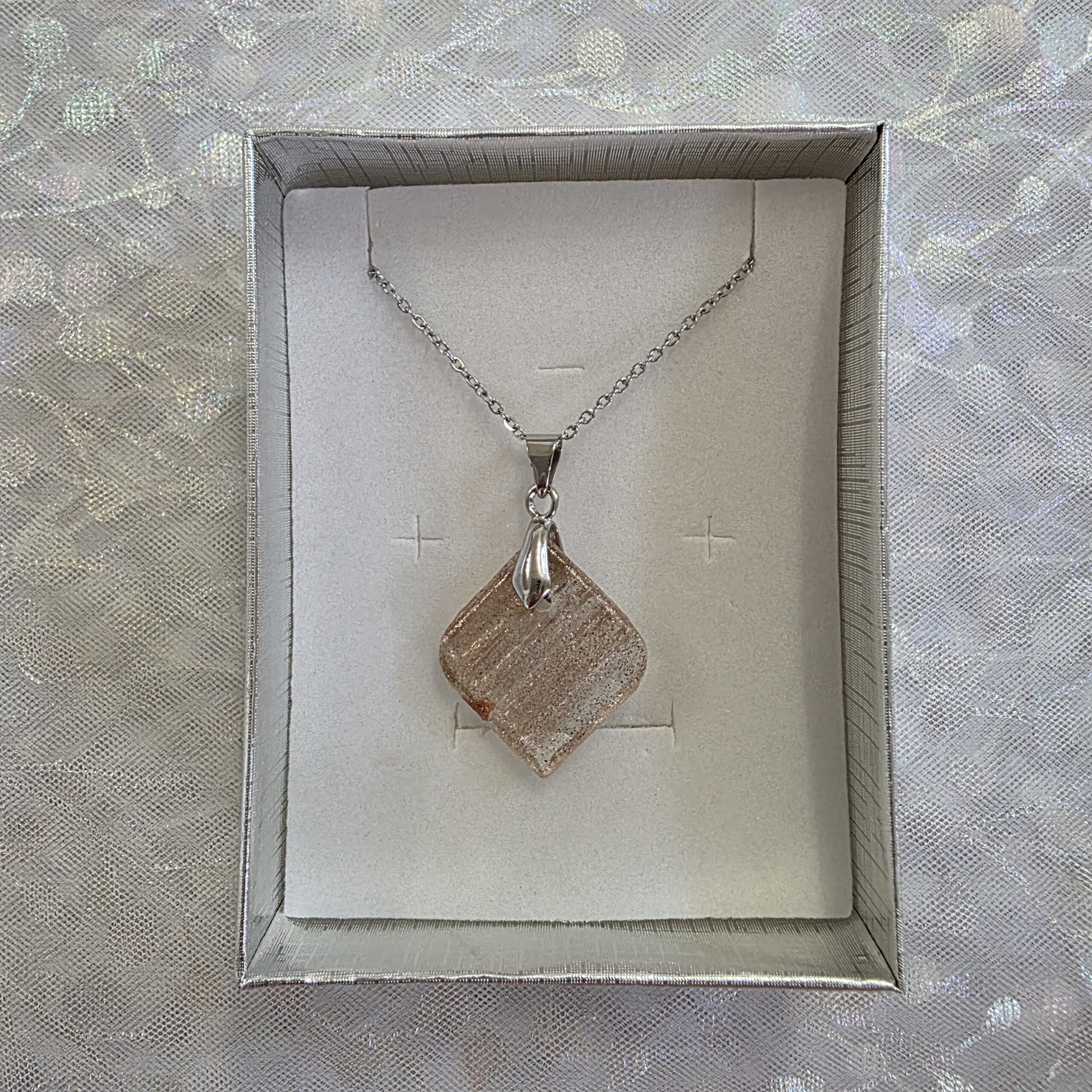 Karen Sparkle Clear Metallic Glass Necklace - Image 4
