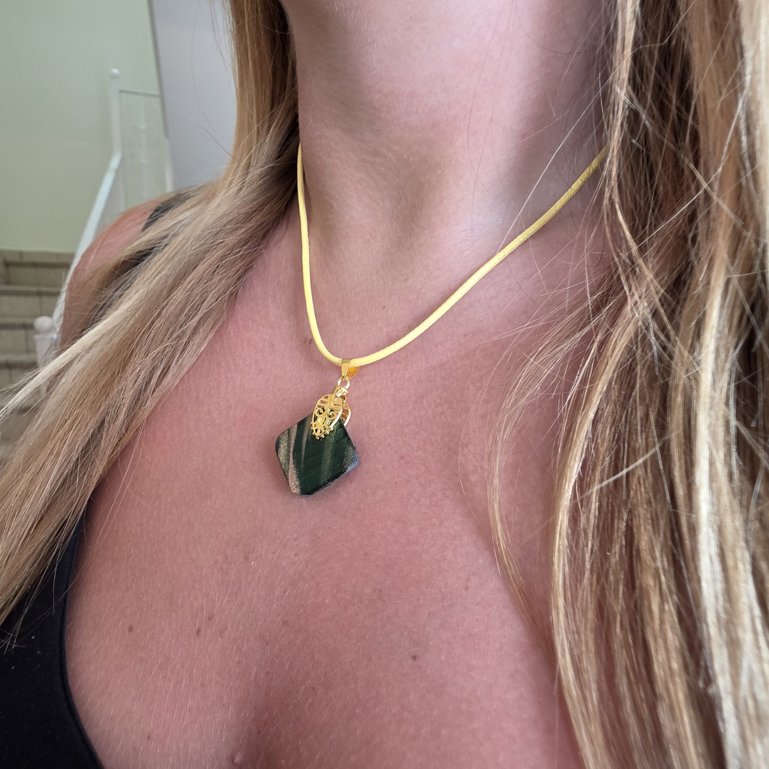 Aitana Dark Green Metallic Glass Necklace