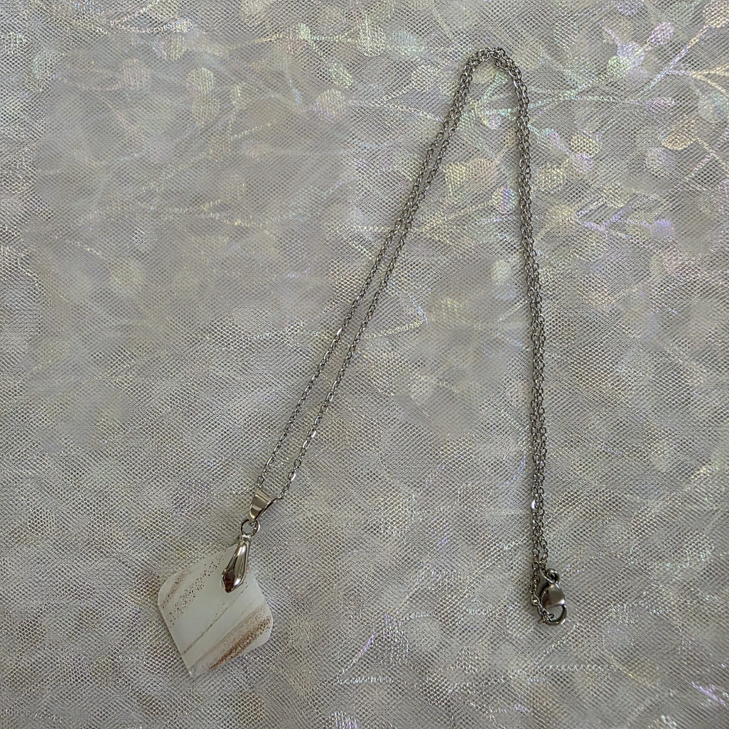 Karen White Metallic Glass Necklace - Image 5