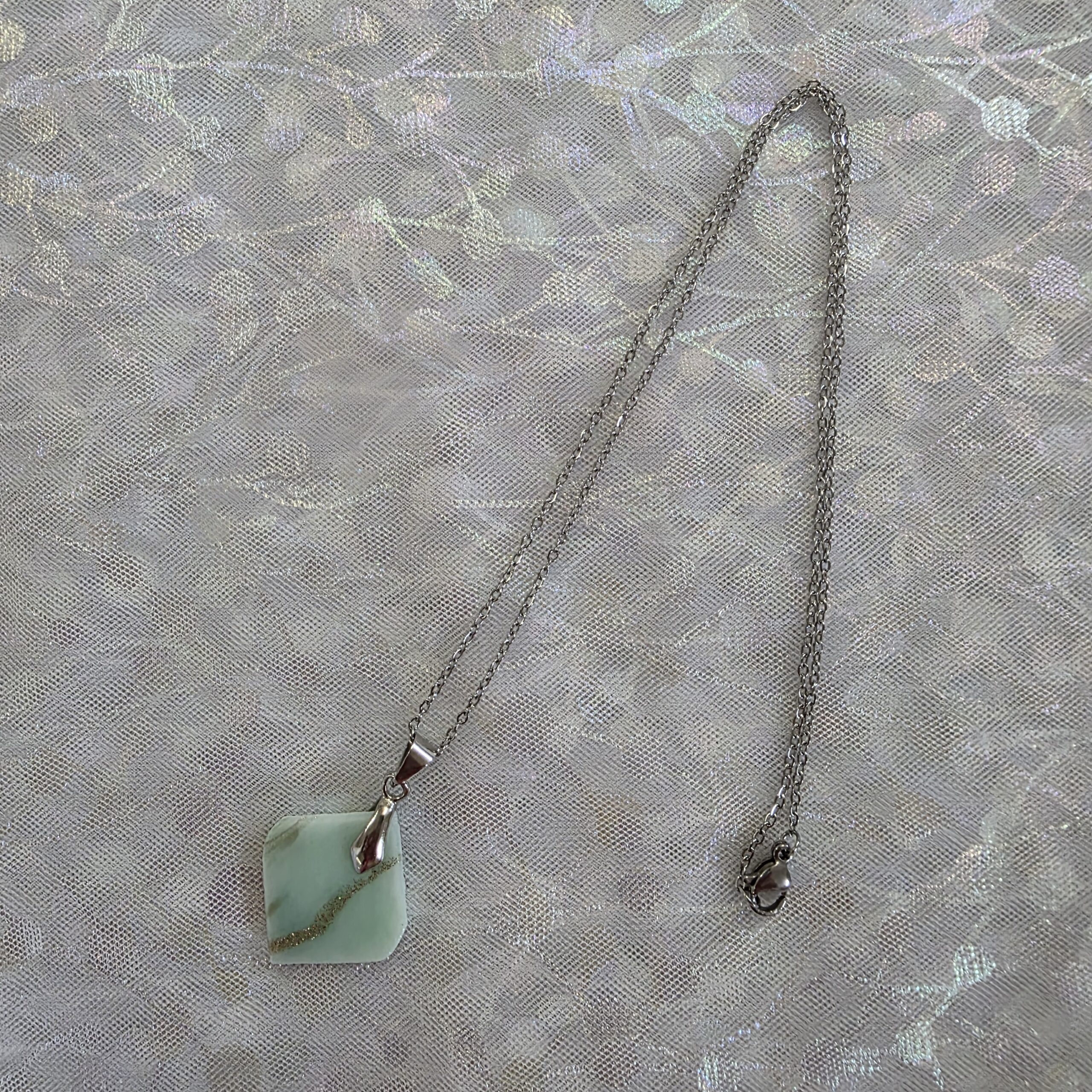 Karen Light Teal Metallic Glass Necklace - Image 5
