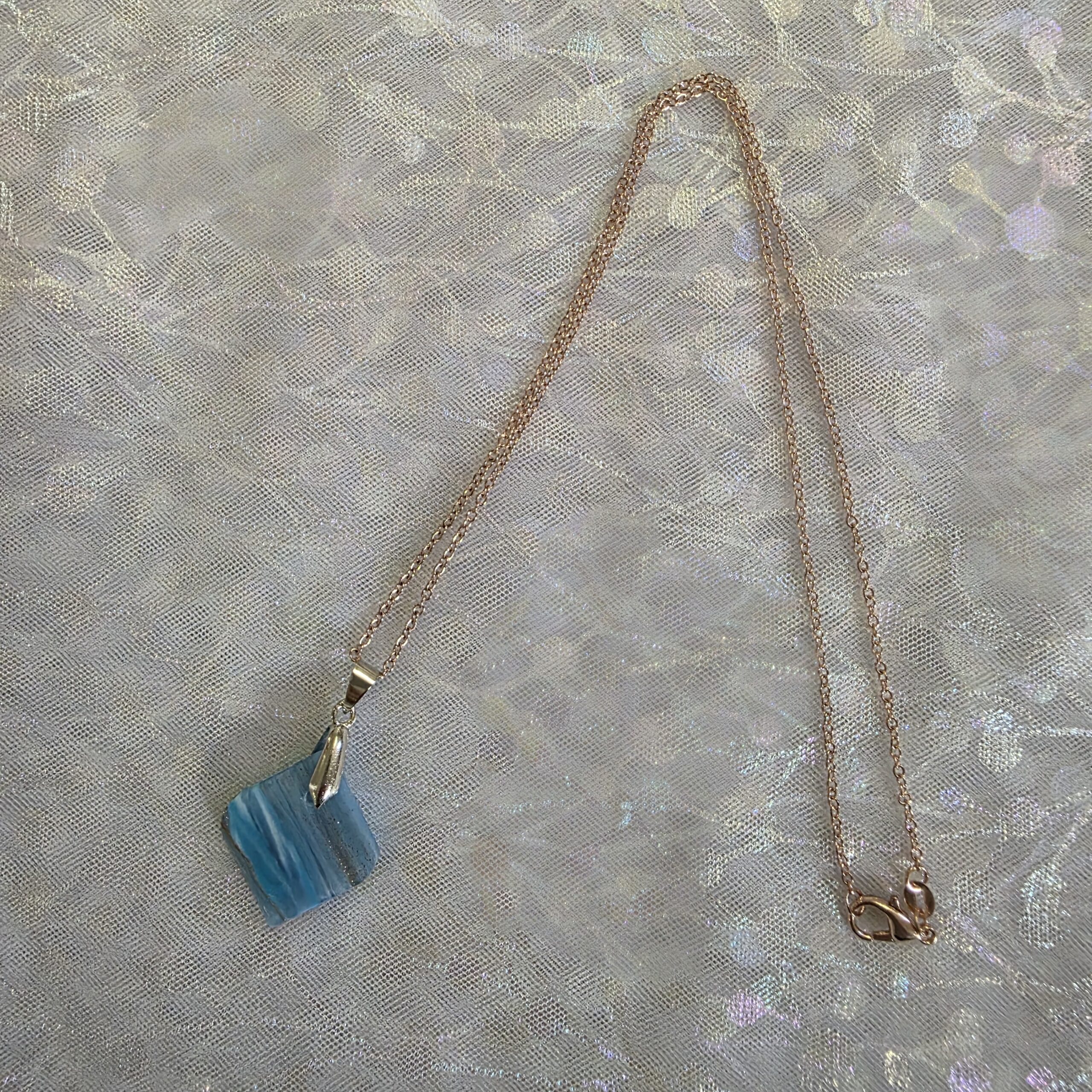 Karen Pale Blue Metallic Glass Necklace - Image 5