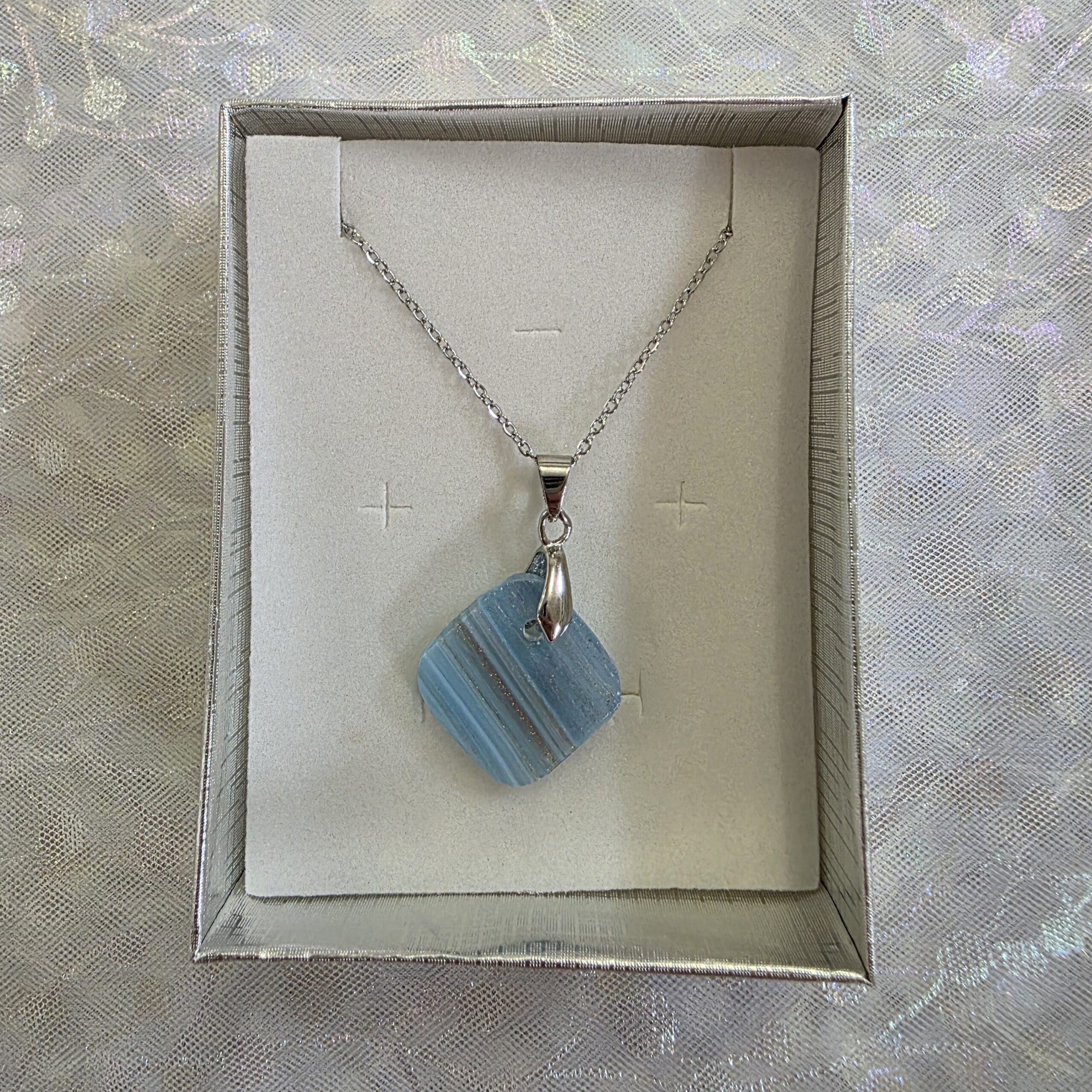 Aitana Pale Blue Metallic Glass Necklace - Image 4
