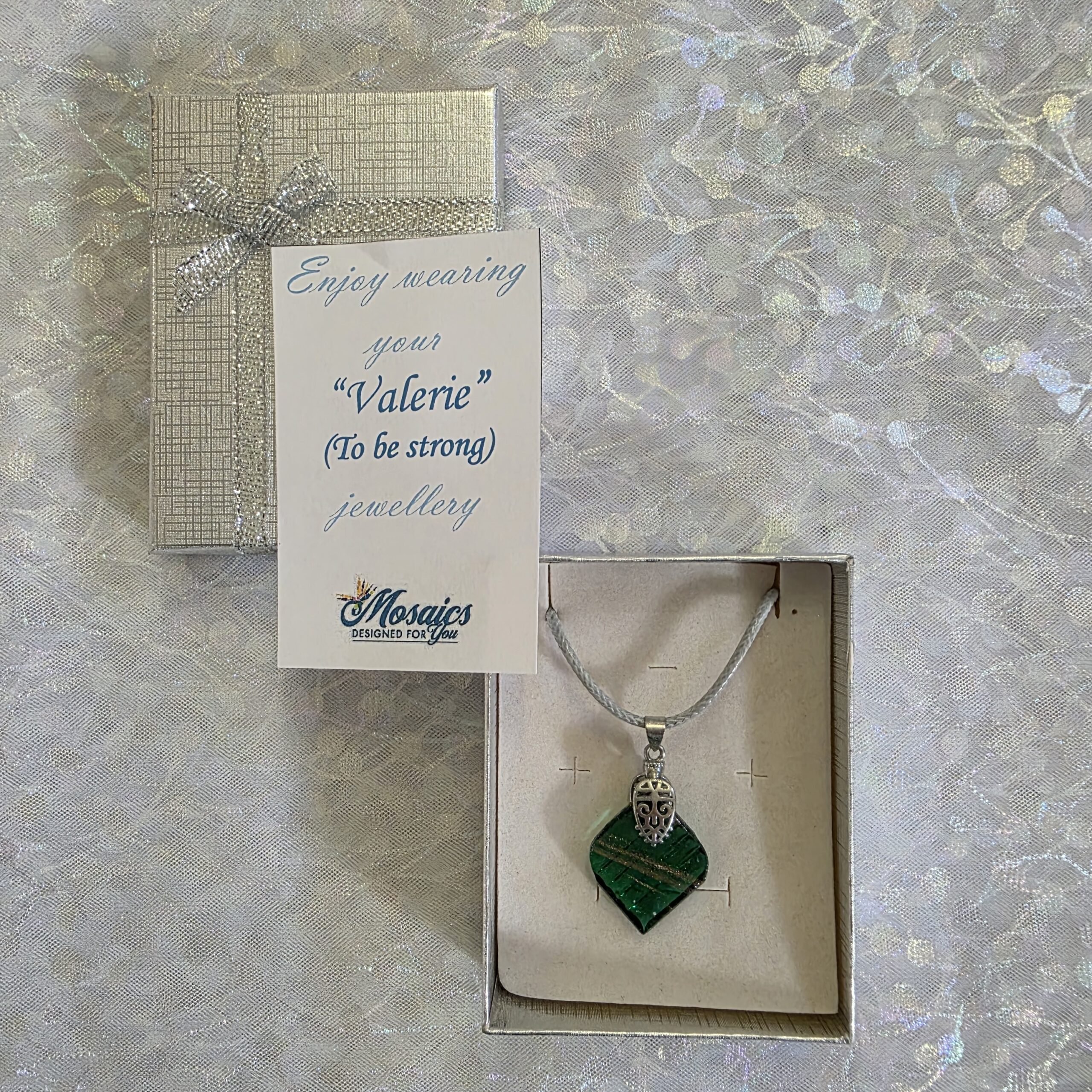Valerie Dark Green Metallic Glass Necklace - Image 3
