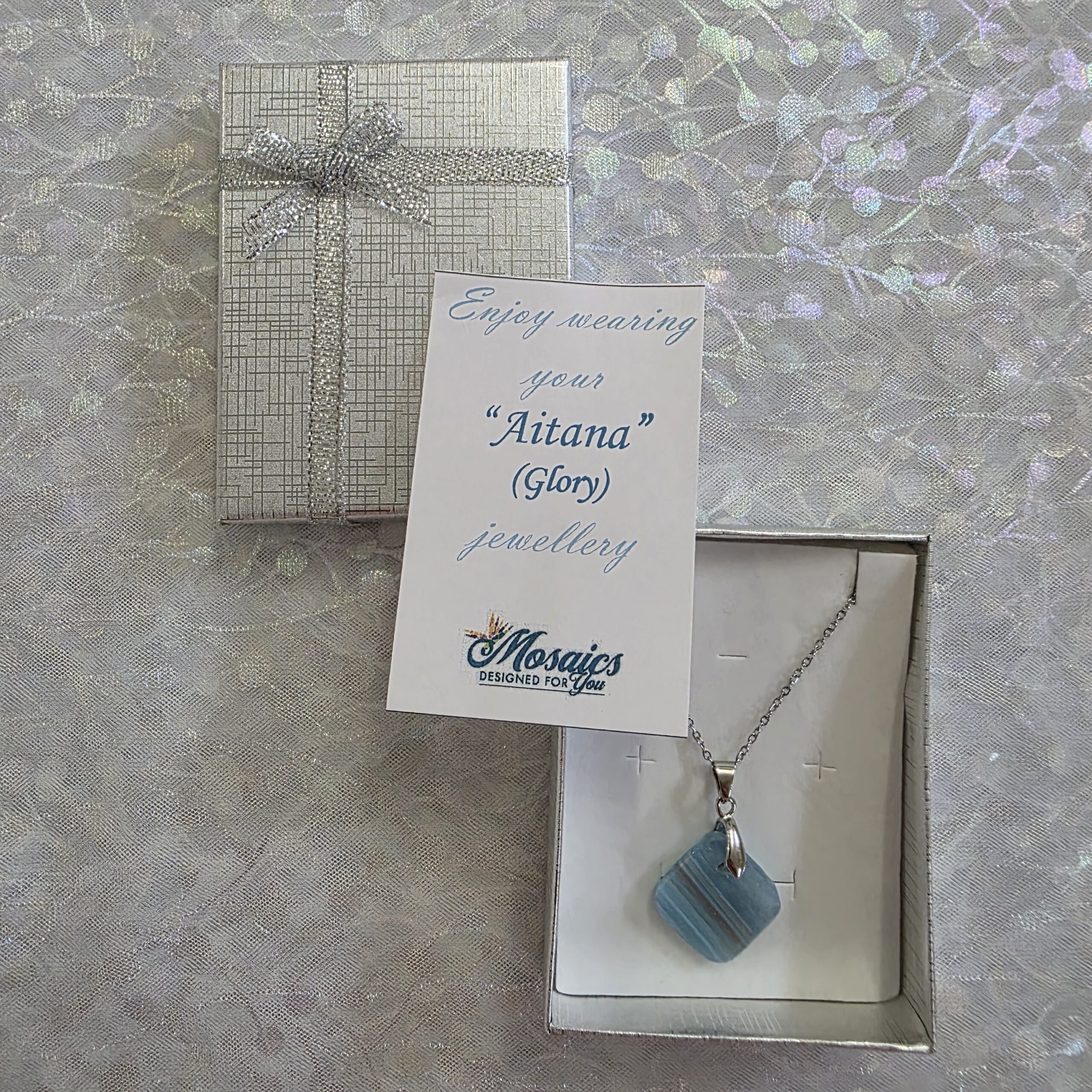 Aitana Pale Blue Metallic Glass Necklace - Image 3