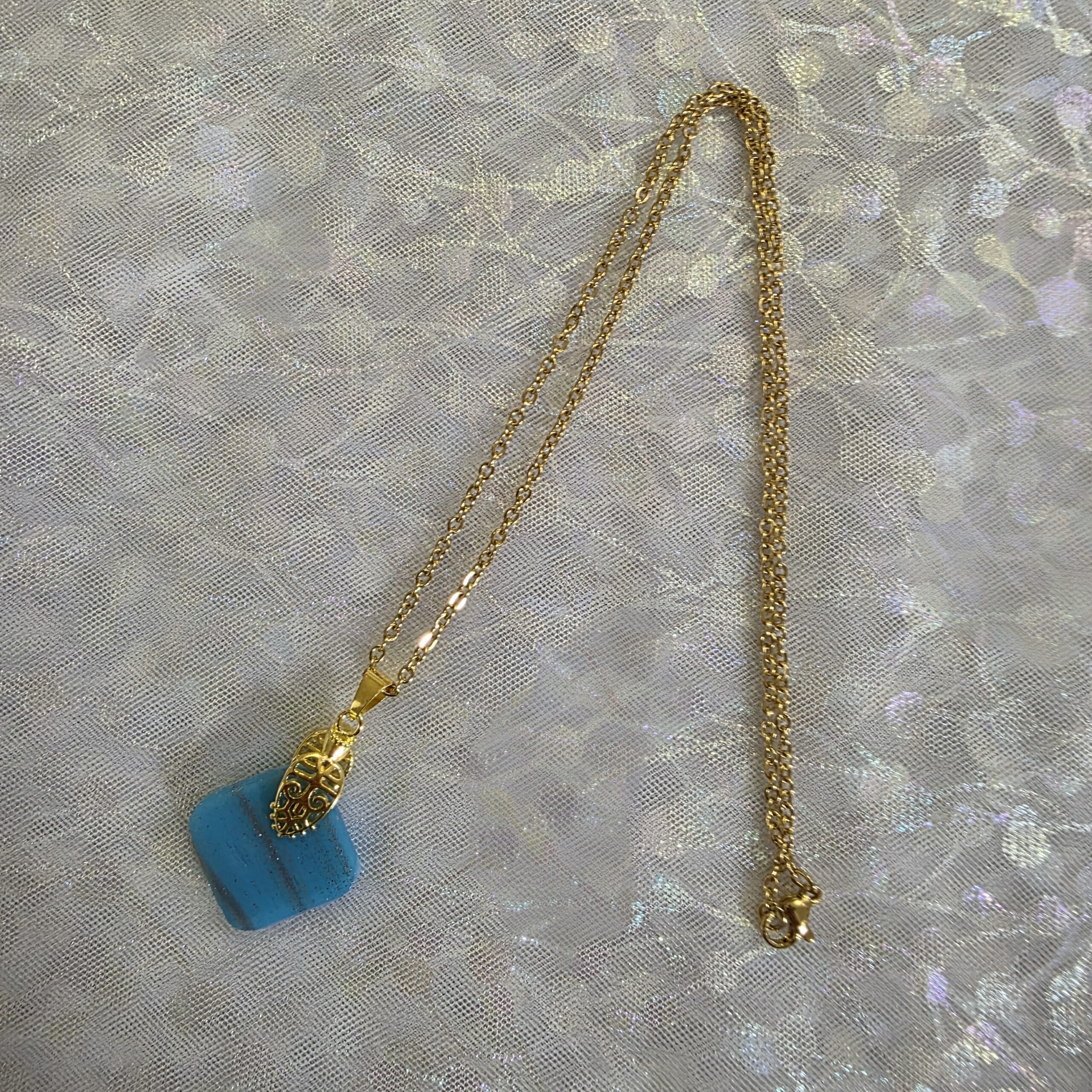 Aitana Light Cyan Blue Metallic Glass Necklace - Image 5