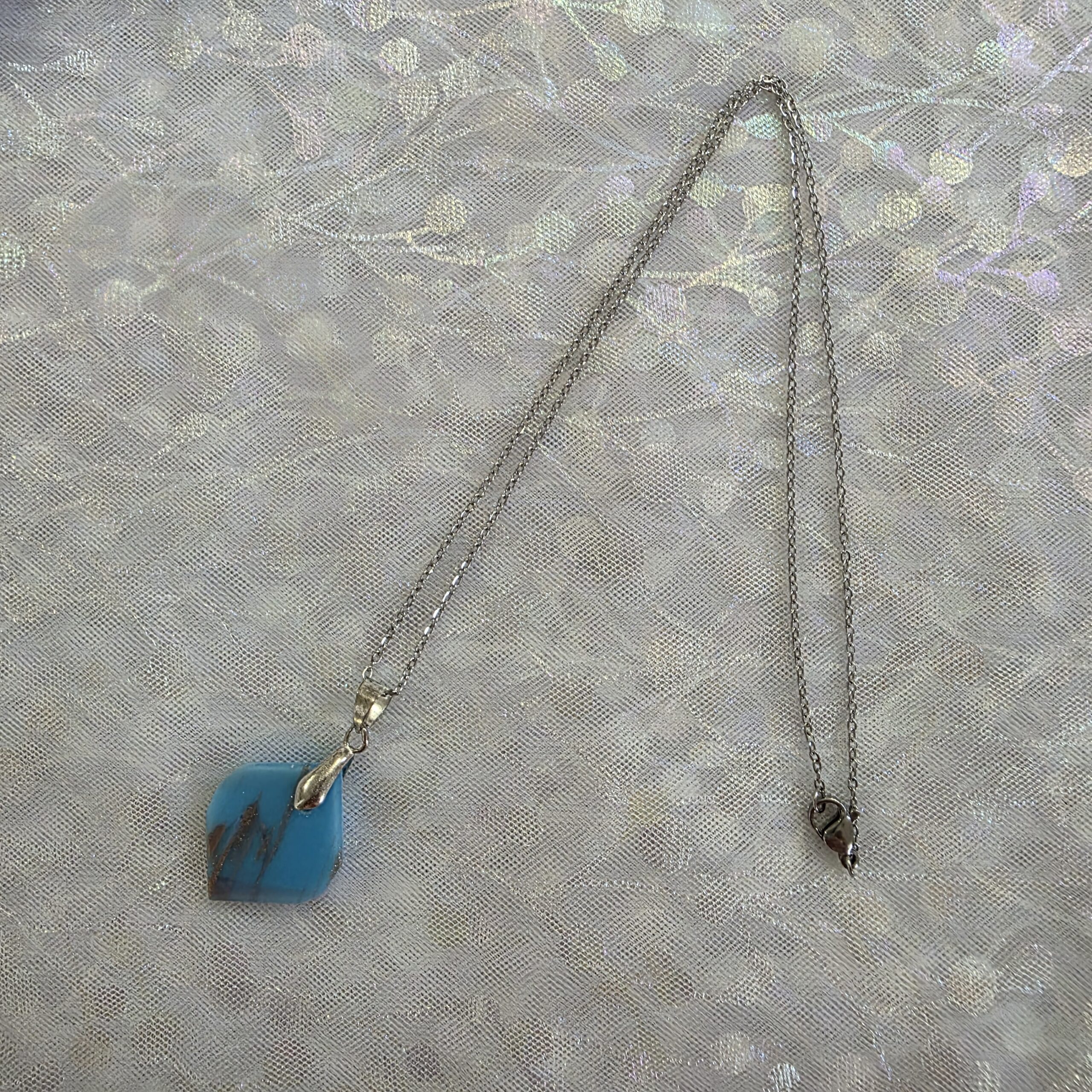 Valerie Light Cyan Blue Metallic Glass Necklace - Image 5