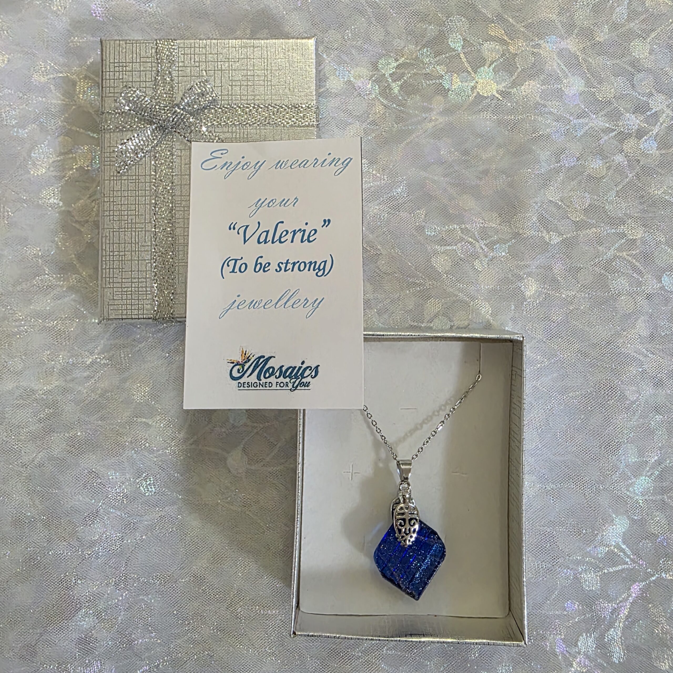 Valerie Navy Metallic Glass Necklace - Image 3