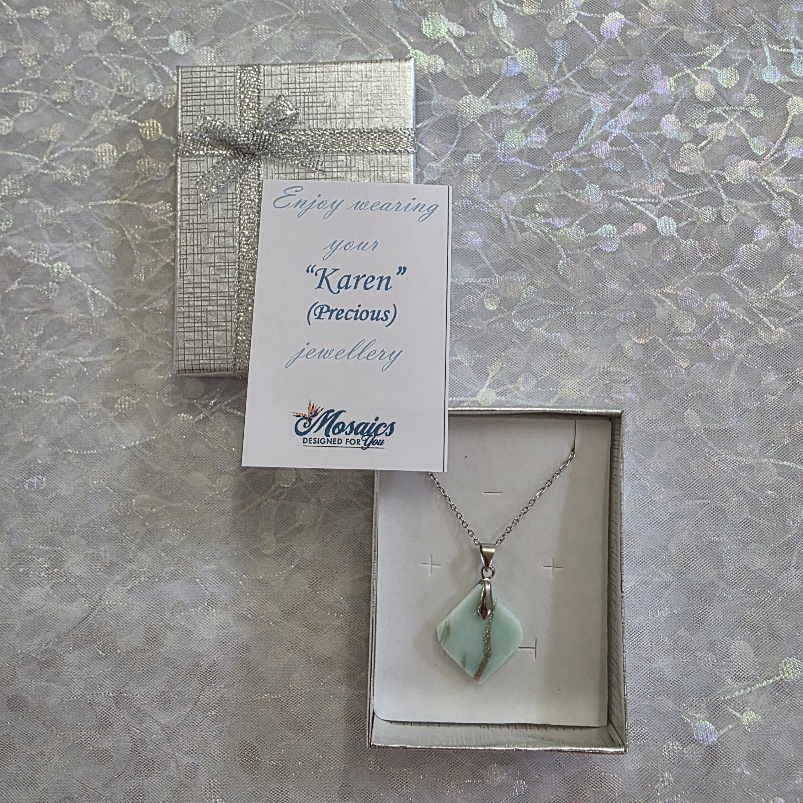 Karen Light Teal Metallic Glass Necklace - Image 3