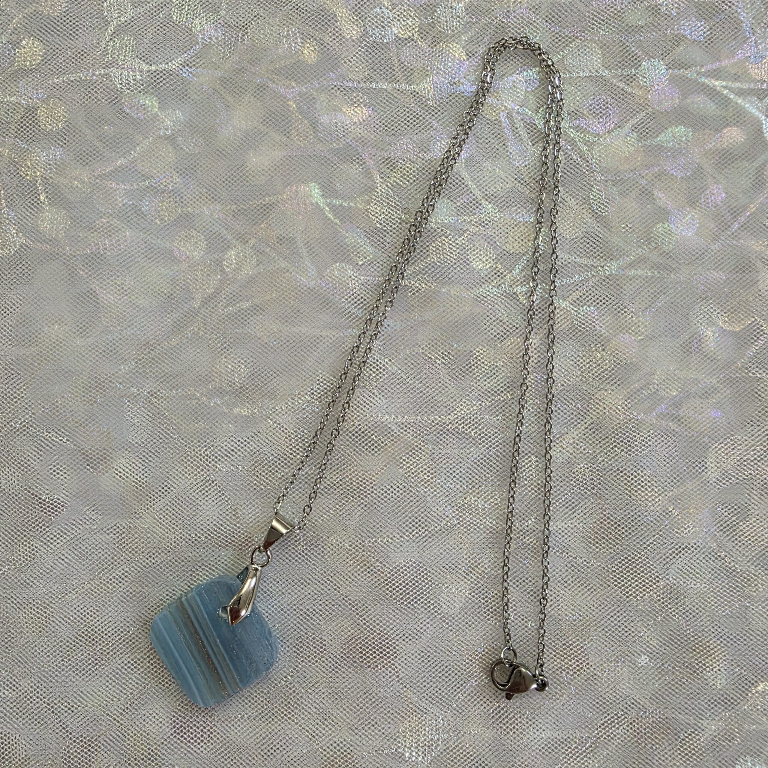 Aitana Pale Blue Metallic Glass Necklace - Image 5