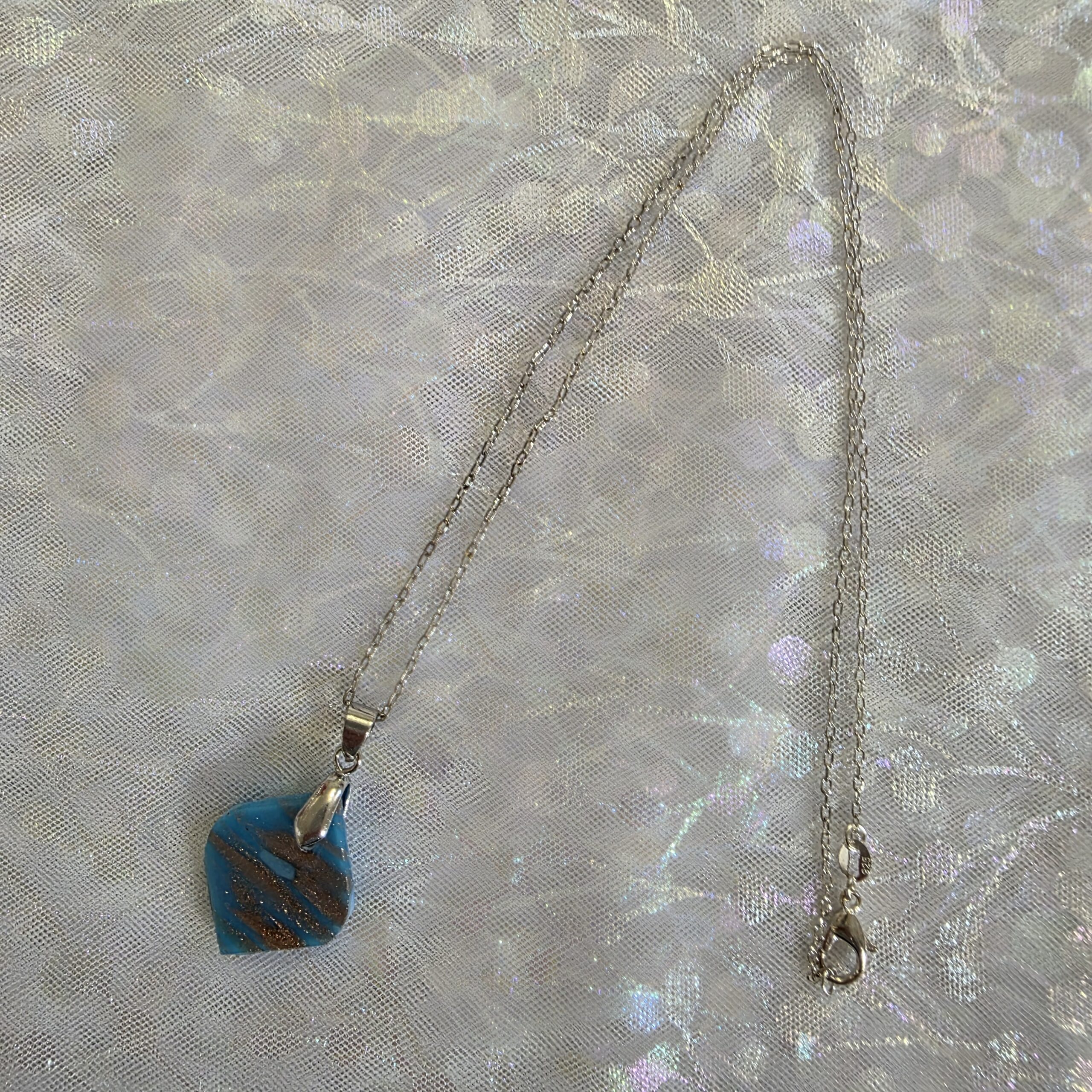Valerie Cyan Blue Metallic Glass Necklace - Image 5