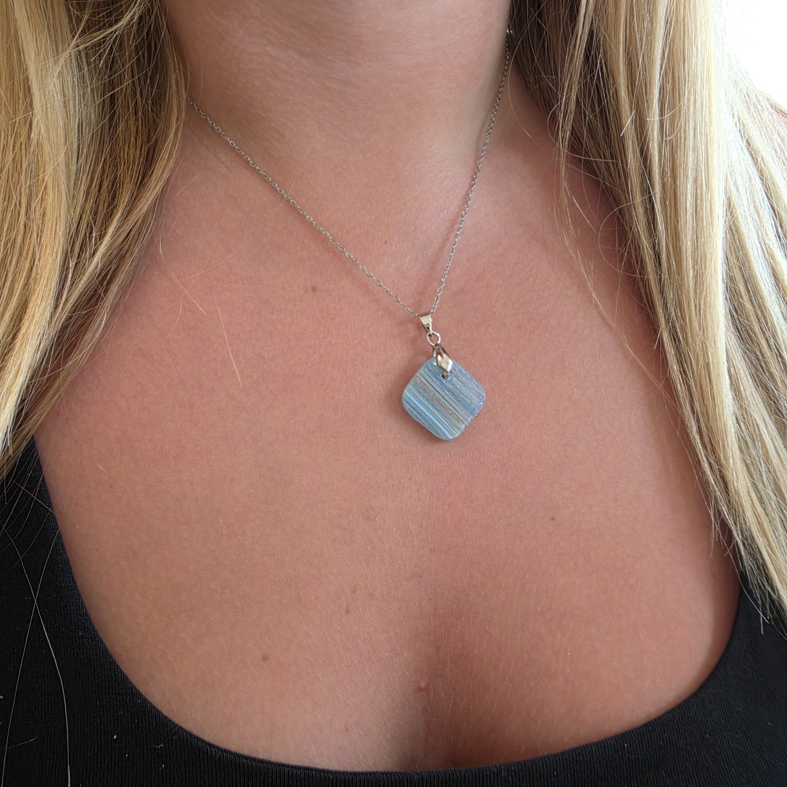 Aitana Pale Blue Metallic Glass Necklace