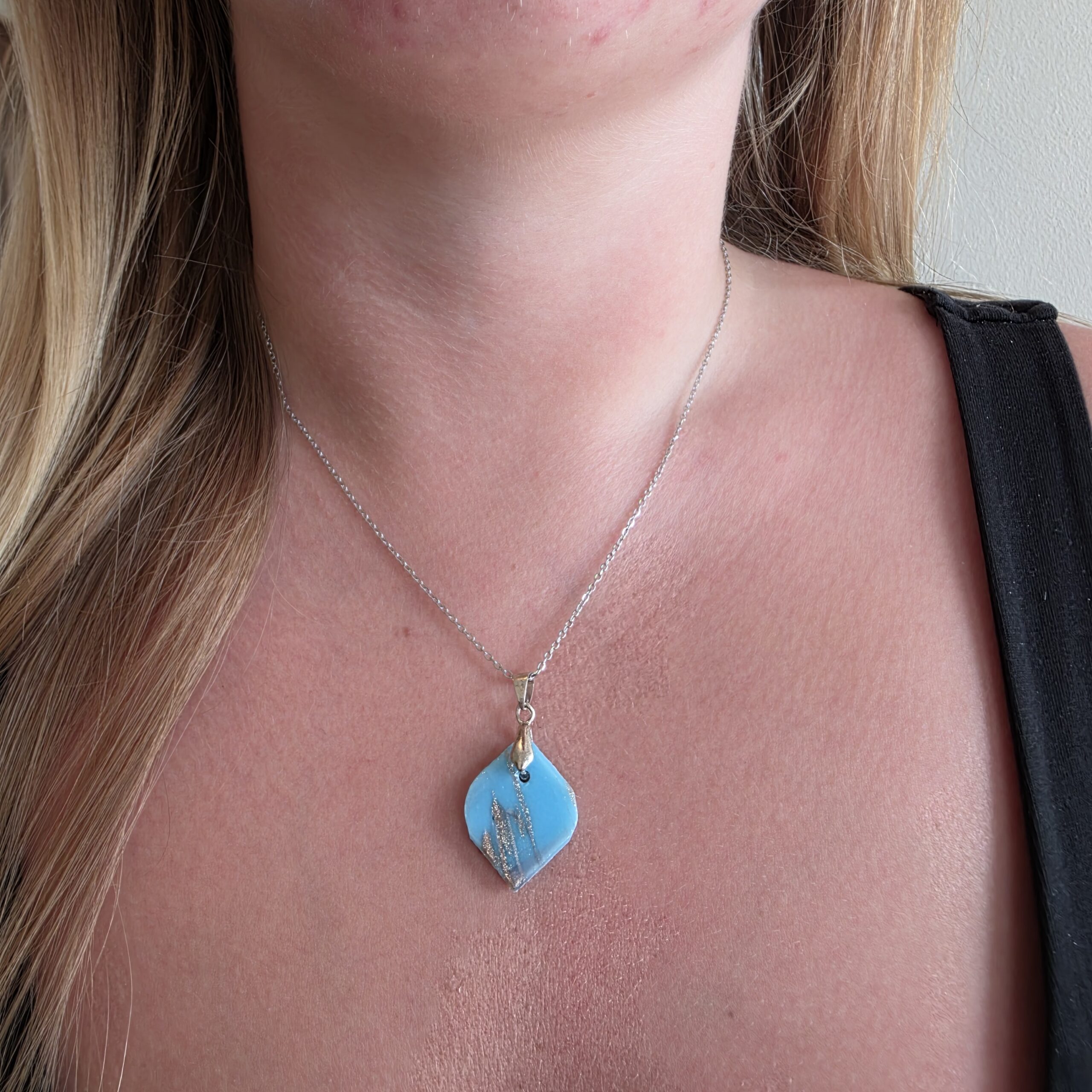 Valerie Light Cyan Blue Metallic Glass Necklace