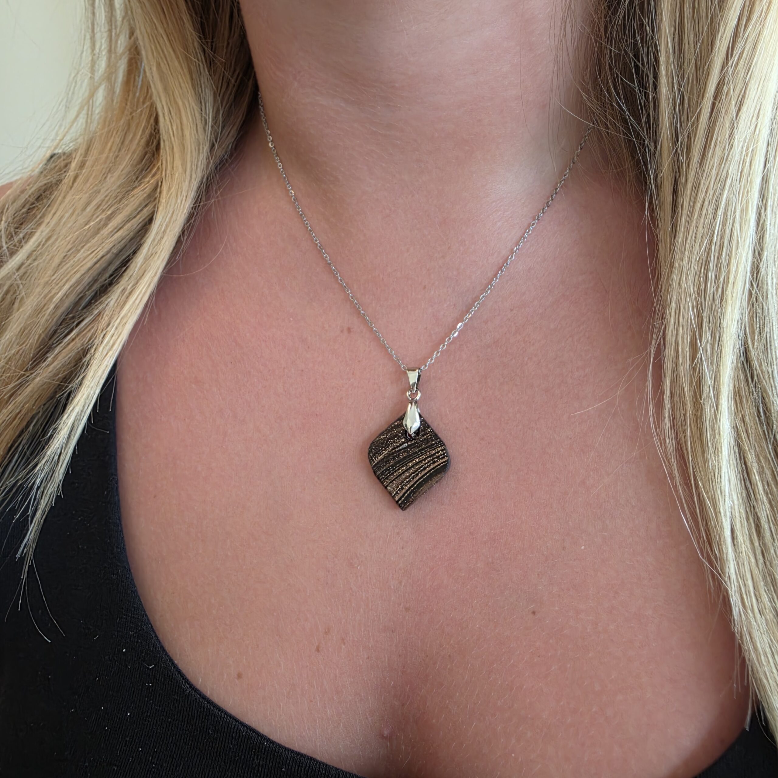 Valerie Black Metallic Glass Necklace