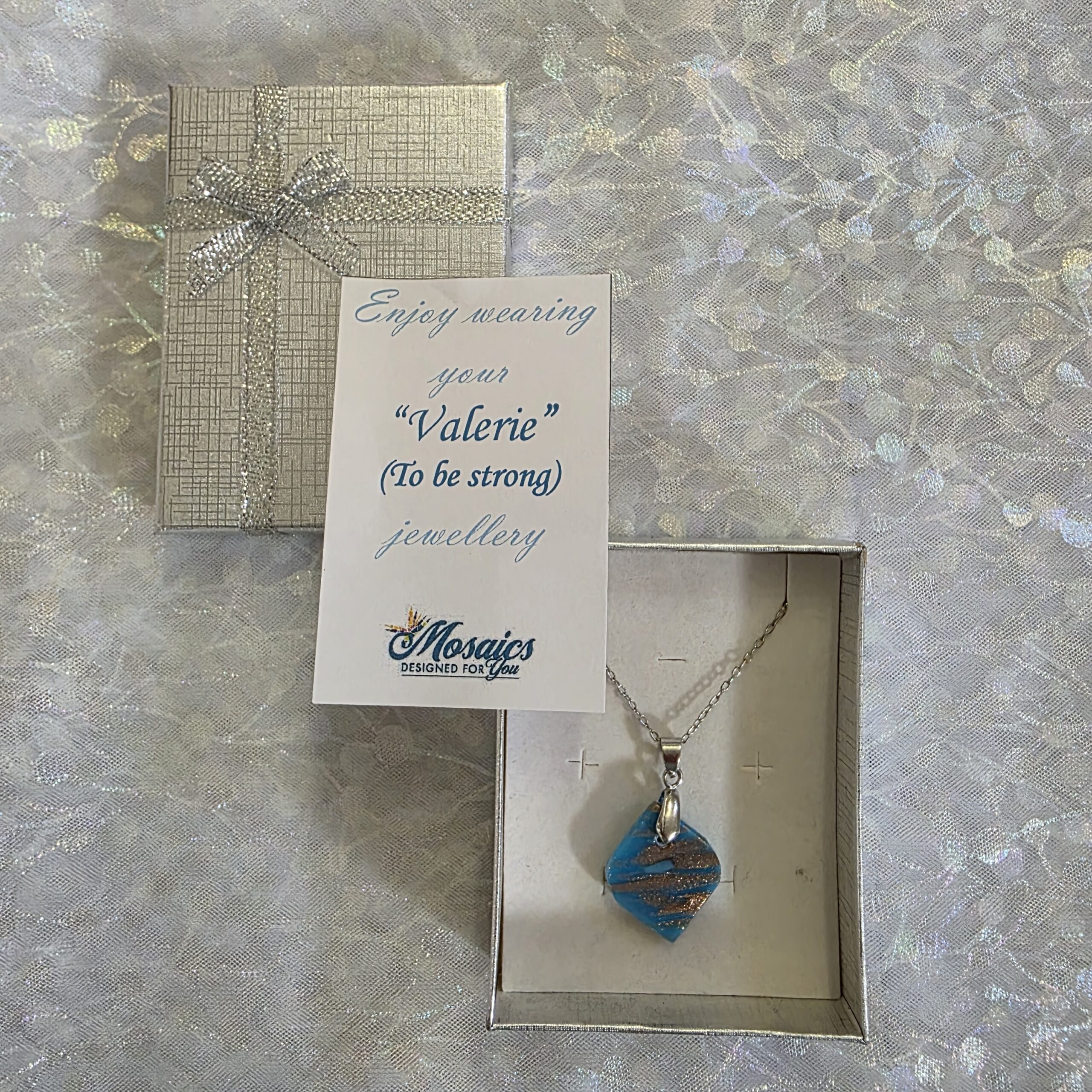 Valerie Cyan Blue Metallic Glass Necklace - Image 3