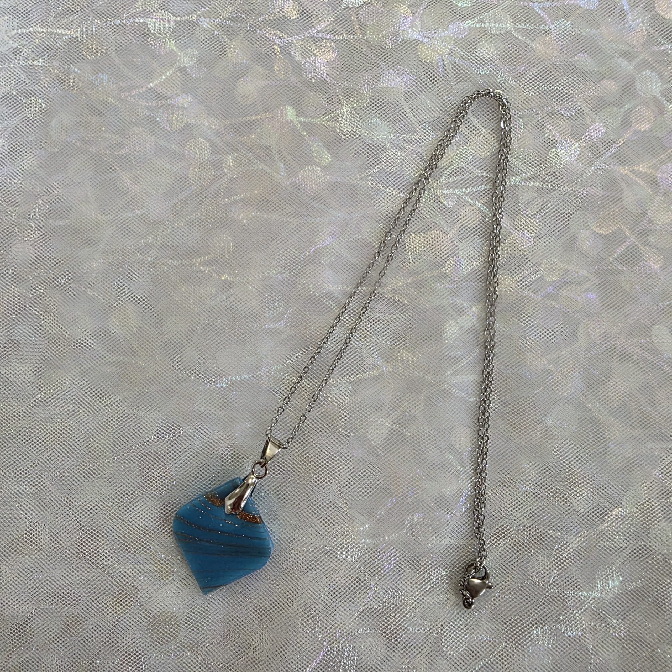 Karen Light Cyan Blue Metallic Glass Necklace - Image 5
